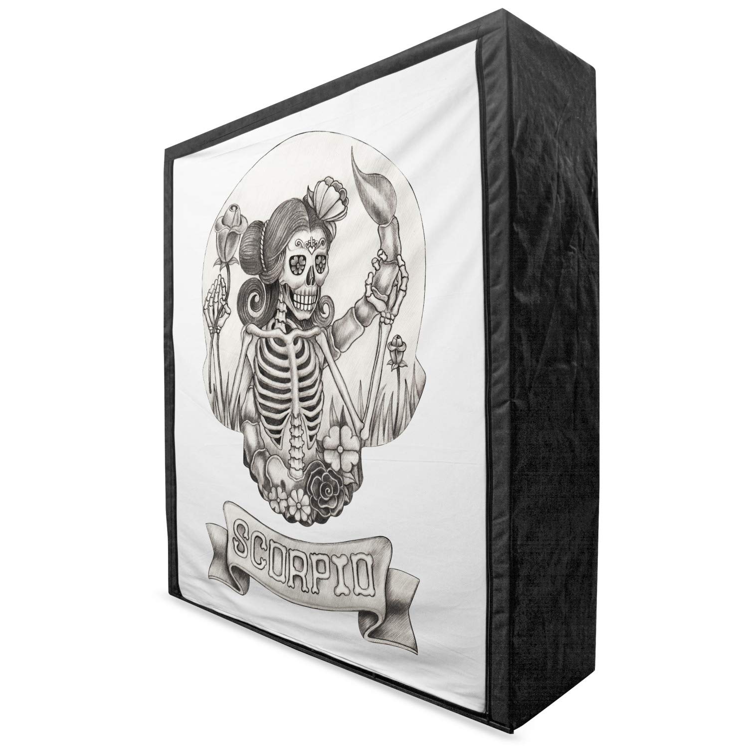 Ambesonne Scorpio Zodiac Portable Fabric Wardrobe - Sugar Skull & Floral Vintage Design with Shelves, 59