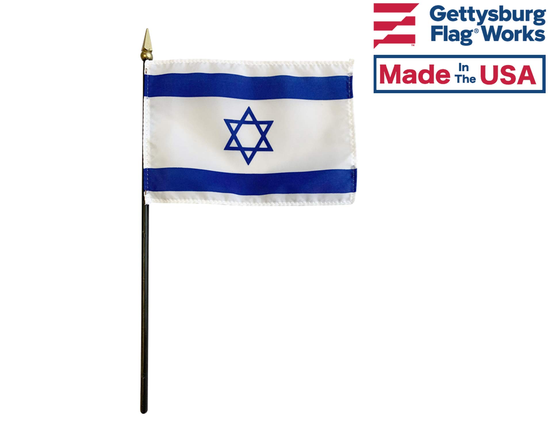 Set of 6 4x6 Inch E-Gloss Israel Stick Flags with U.S. Stick Flag & 2 Plastic Table Bases - Made in USA | Perfect for International Events, Sports Games, and Patriotic Decorations
