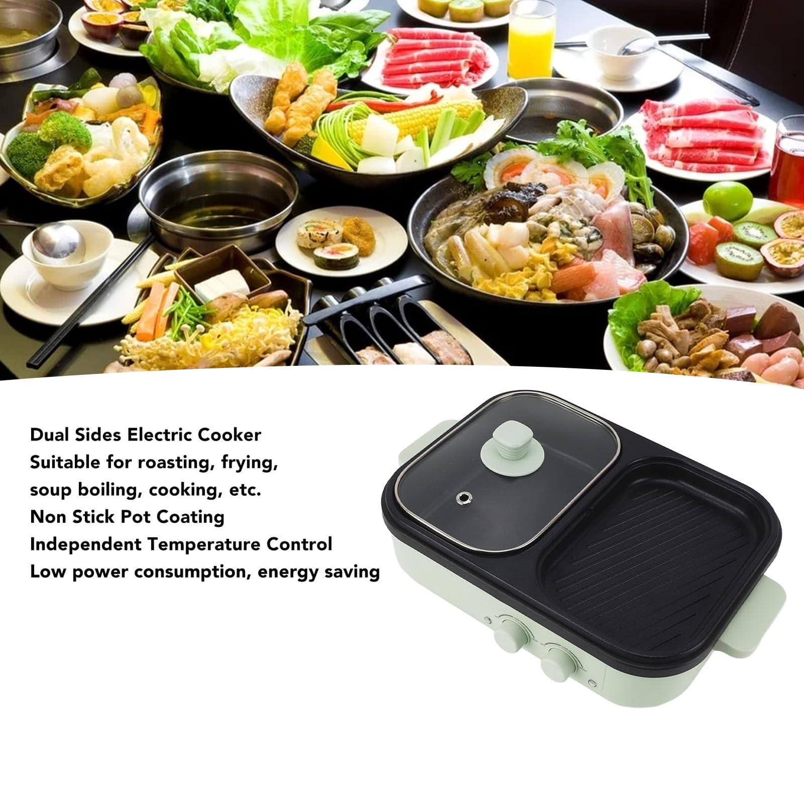 2-in-1 Electric Hot Pot & Grill with Nonstick Surface - Adjustable Temperature Control for Shabu Shabu & BBQ - Perfect for Family Dinners (2-6 People) - Ideal for Indoor Cooking, Parties & Asian Cuisine