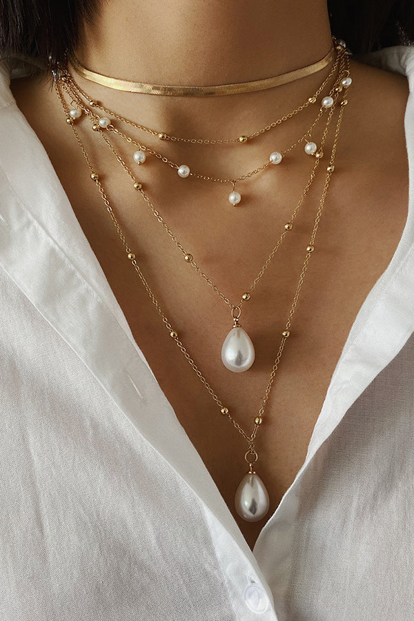Vintage Style Pearl Necklace with Chain - Elegant Imitation Pearl Jewelry for Women, Perfect for Weddings, Parties & Daily Wear