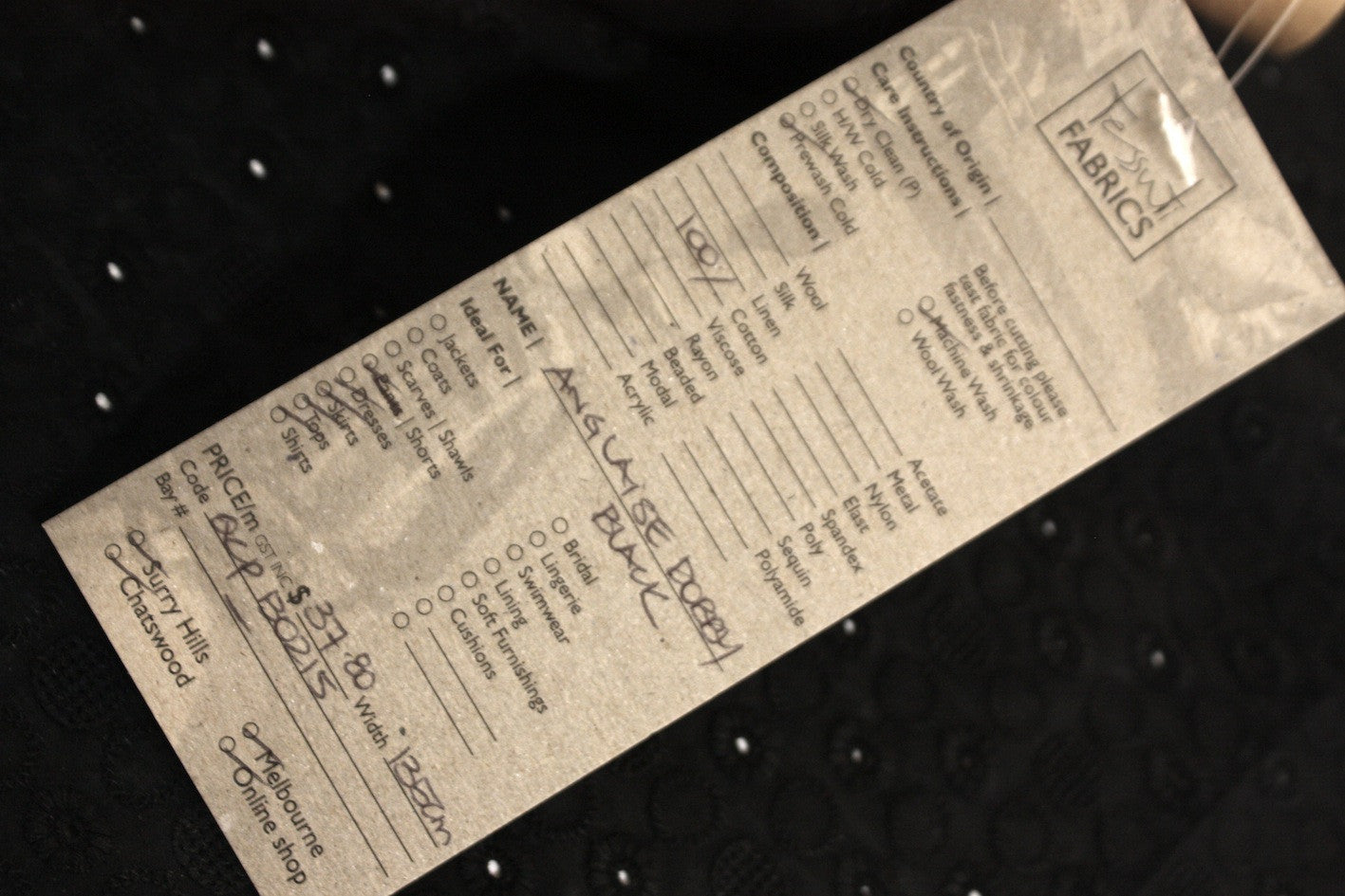 Anglaise Dobby Black Fabric - Premium Cotton Textile for Fashion & Home Decor | Perfect for Dresses, Curtains & Crafting Projects