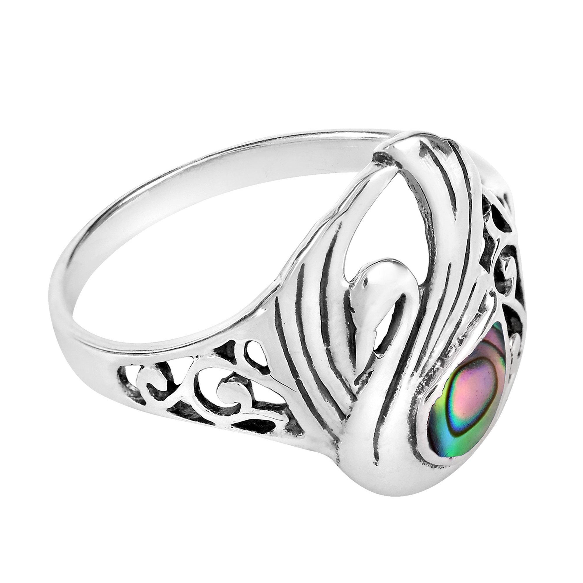Aeravida Majestic Swirl Swan Abalone Shell Wings .925 Sterling Silver Ring for Women | Elegant Wedding & Everyday Jewelry | Comfort Fit Sterling Silver Ring Gift for Daughter, Wife, Girlfriend | Size 6-10 | Perfect for Bridal, Anniversary, Birthday & Special Occasions