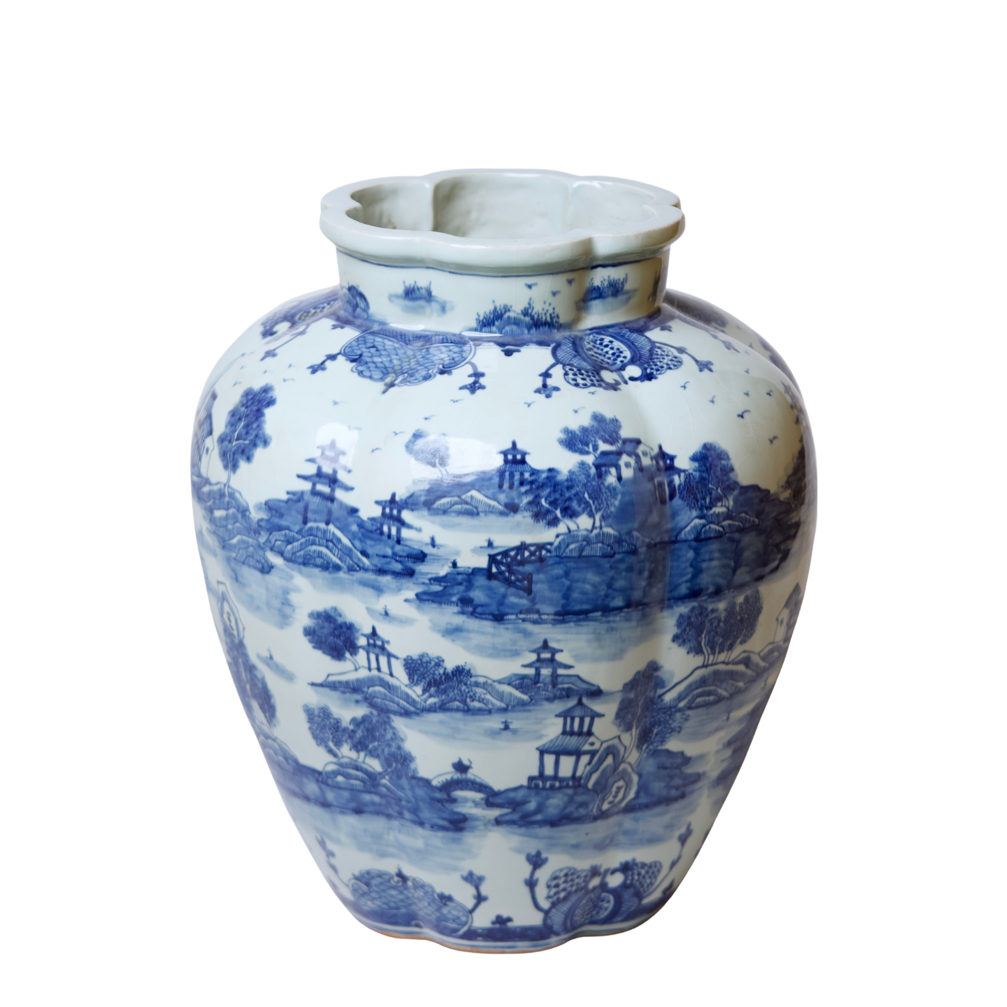 Willow Ware Blue and White Porcelain Gourd Vase - Handcrafted Chinese Antique Decor for Home, Office & Wedding Centerpiece