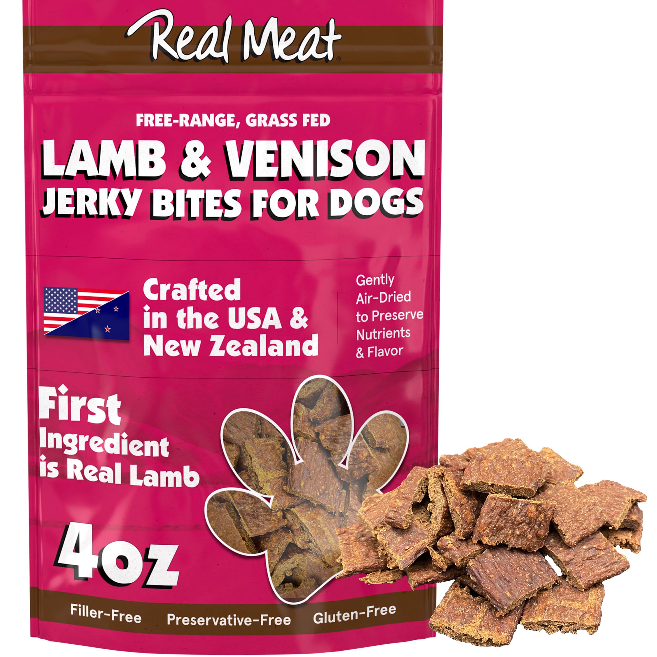 Premium Grain-Free Dog Treats - 4oz Air-Dried Lamb & Venison Jerky - 95% Human-Grade, Free-Range, Grass-Fed Meat - All-Natural Training Snacks for Small & Large Dogs - Perfect for Training, Rewards & Outdoor Adventures