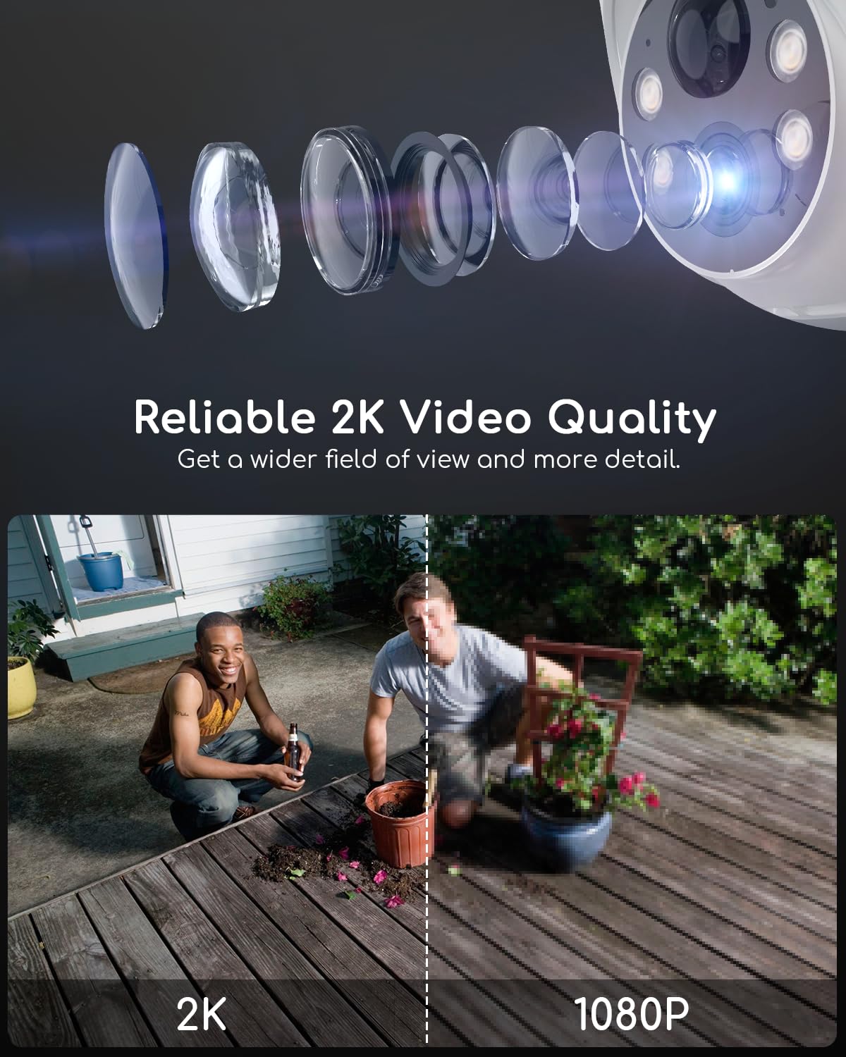 COOAU 2K Wireless Outdoor Security Camera with 360° PTZ, Color Night Vision & Rechargeable Battery - 2.4G WiFi CCTV for Home Surveillance, Yard Monitoring & Property Protection