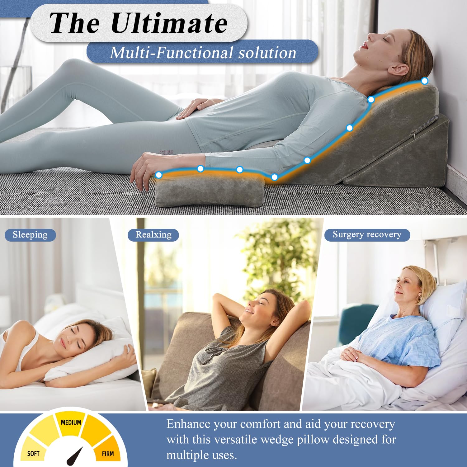 **Axelrod Adjustable Bed Wedge Pillow Set – Memory Foam Support for Back, Leg & Knee Pain Relief | Post-Surgery Orthopedic Pillow | Anti-Snoring, Heartburn & Acid Reflux Relief | Grey – Perfect for Reading, Sleeping & Recovery**