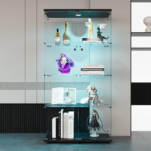 Black With Light-2 Door 4 Shelves