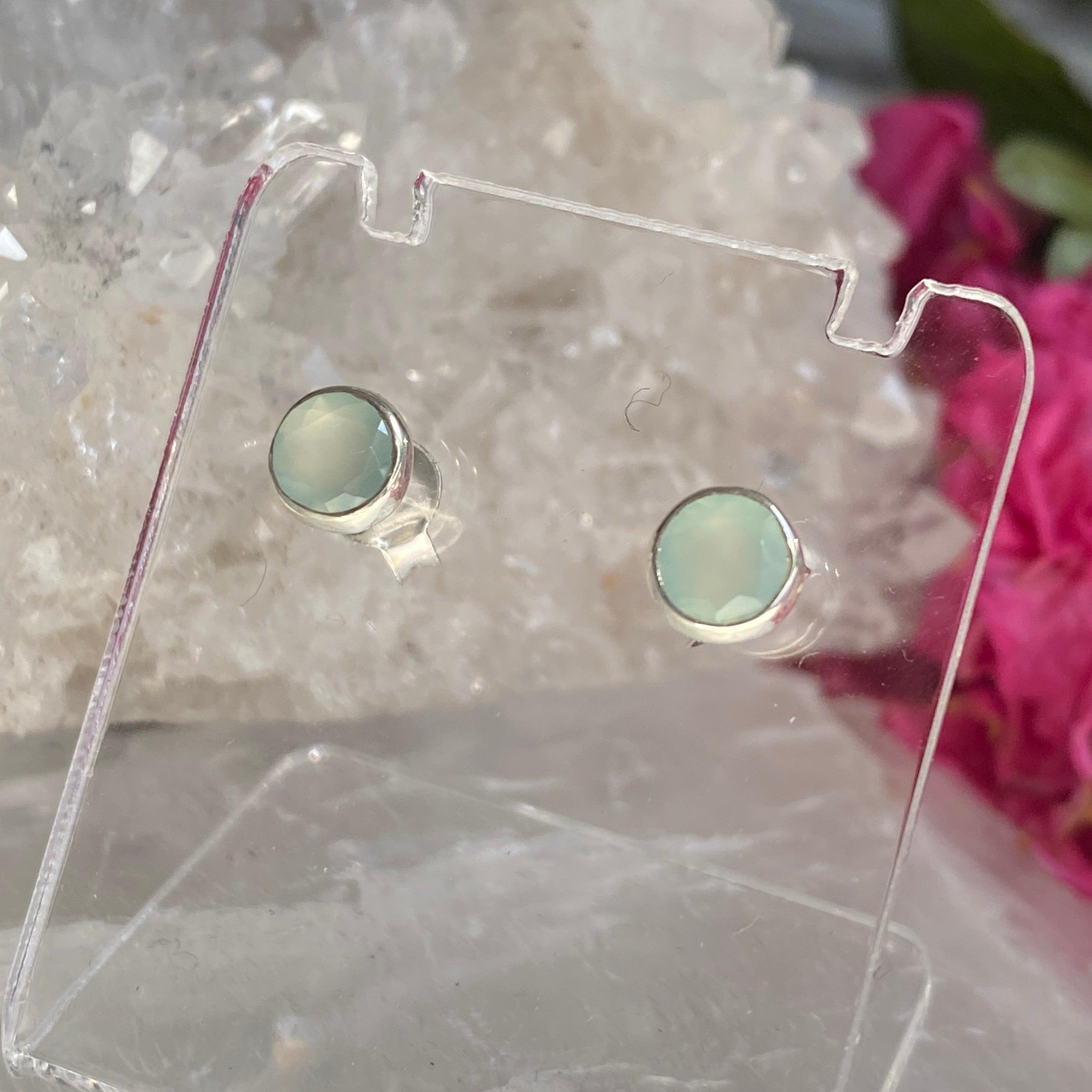 Aqua Chalcedony Petite Round Faceted Stud Earrings KEGJ1128 - Elegant Jewelry for Women, Perfect for Everyday Wear & Special Occasions