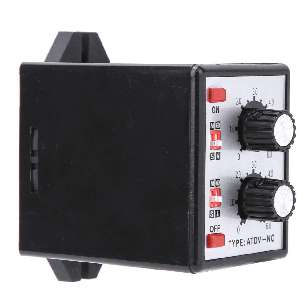 Oumefar AC 220V On/Off Twin Timer Relay Switch - High Precision Knob Control Timer for Circuits (ATDV-NC) - Perfect for Home Automation, Lighting Control, and Industrial Equipment