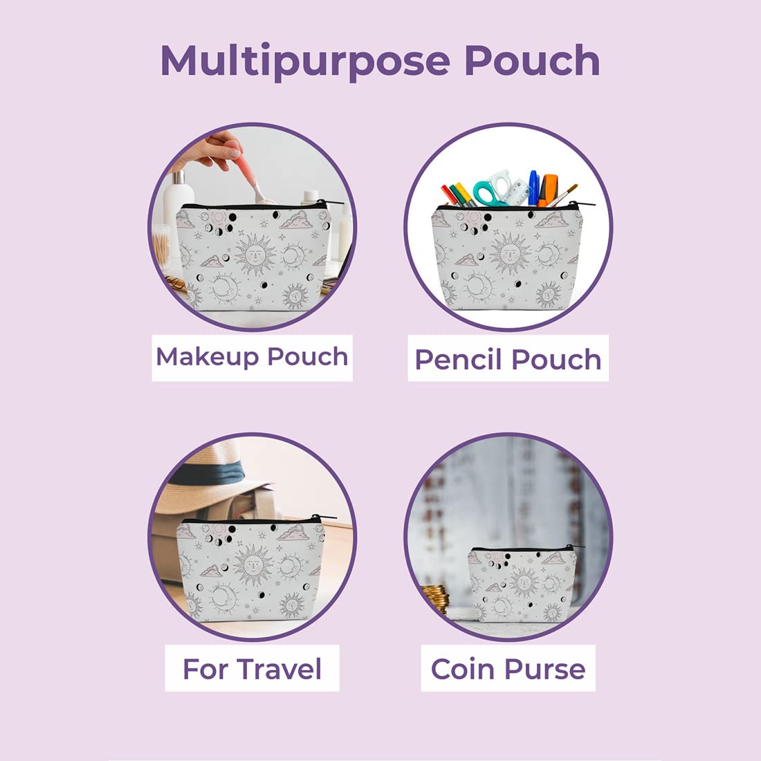 Crazyify Printed Makeup Pouch Set of 2 - Waterproof Cosmetic Bag & Travel Toiletry Organizer for Women | Perfect for Travel, Gym, and Daily Essentials Storage