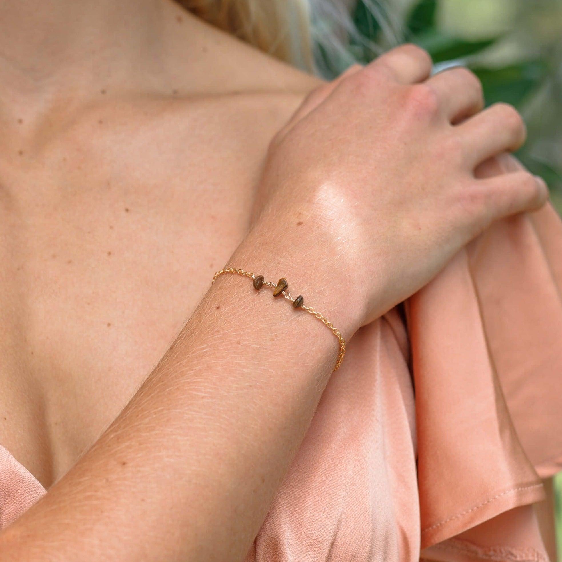 Tiger's Eye Beaded Chain Bracelet for Women - Natural Stone Healing Jewelry for Protection & Positive Energy - Perfect for Meditation, Yoga & Everyday Wear