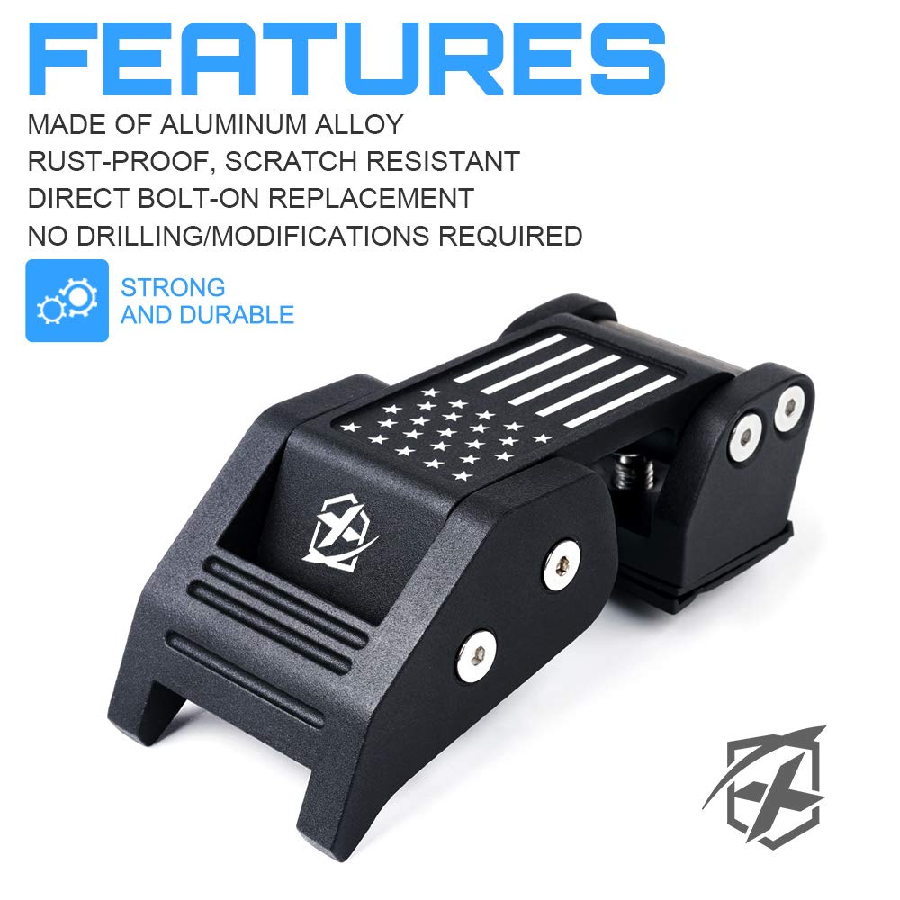 Xprite Aluminum Hood Latches with U.S. Flag - Adjustable Hood Latch Catches Kit for 2007-2025 Jeep Wrangler JK JKU JL JLU & 2020+ Gladiator JT - Heavy Duty Off-Road Accessories for Adventure & Trail Riding