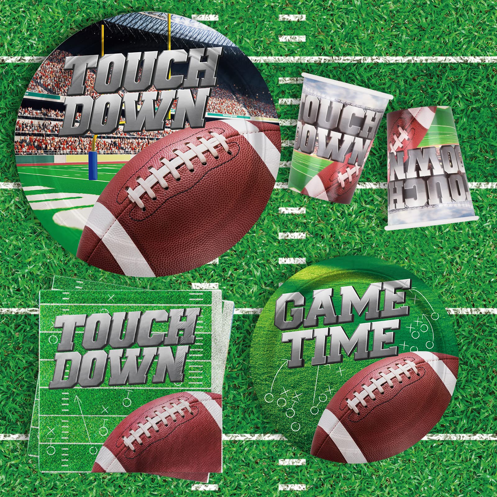 Football Party Supplies Kit for 25 Guests - Disposable Dinner Plates, Dessert Plates, Napkins, Cups & Football Tablecloth - Perfect for Football Birthday Parties & Tailgate Decorations (Ideal for Game Day Celebrations, Sports Themed Events & Fan Gatherings)