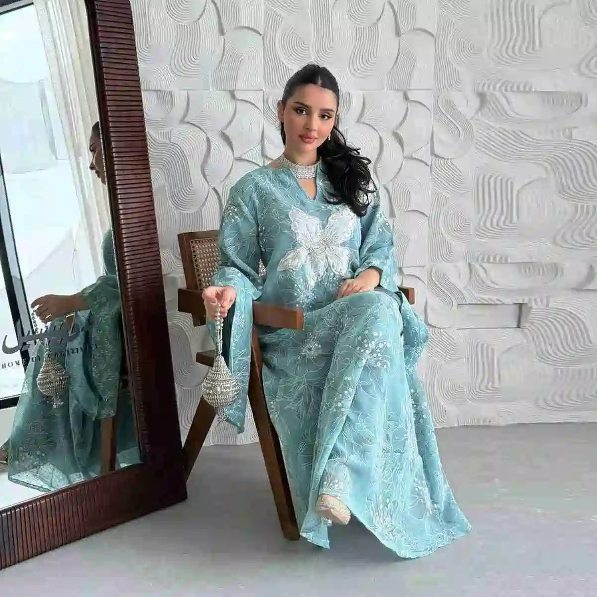Elegant Embroidered Sequins Eid Caftan Dress for Women - Perfect for Eid Celebrations, Weddings & Special Occasions