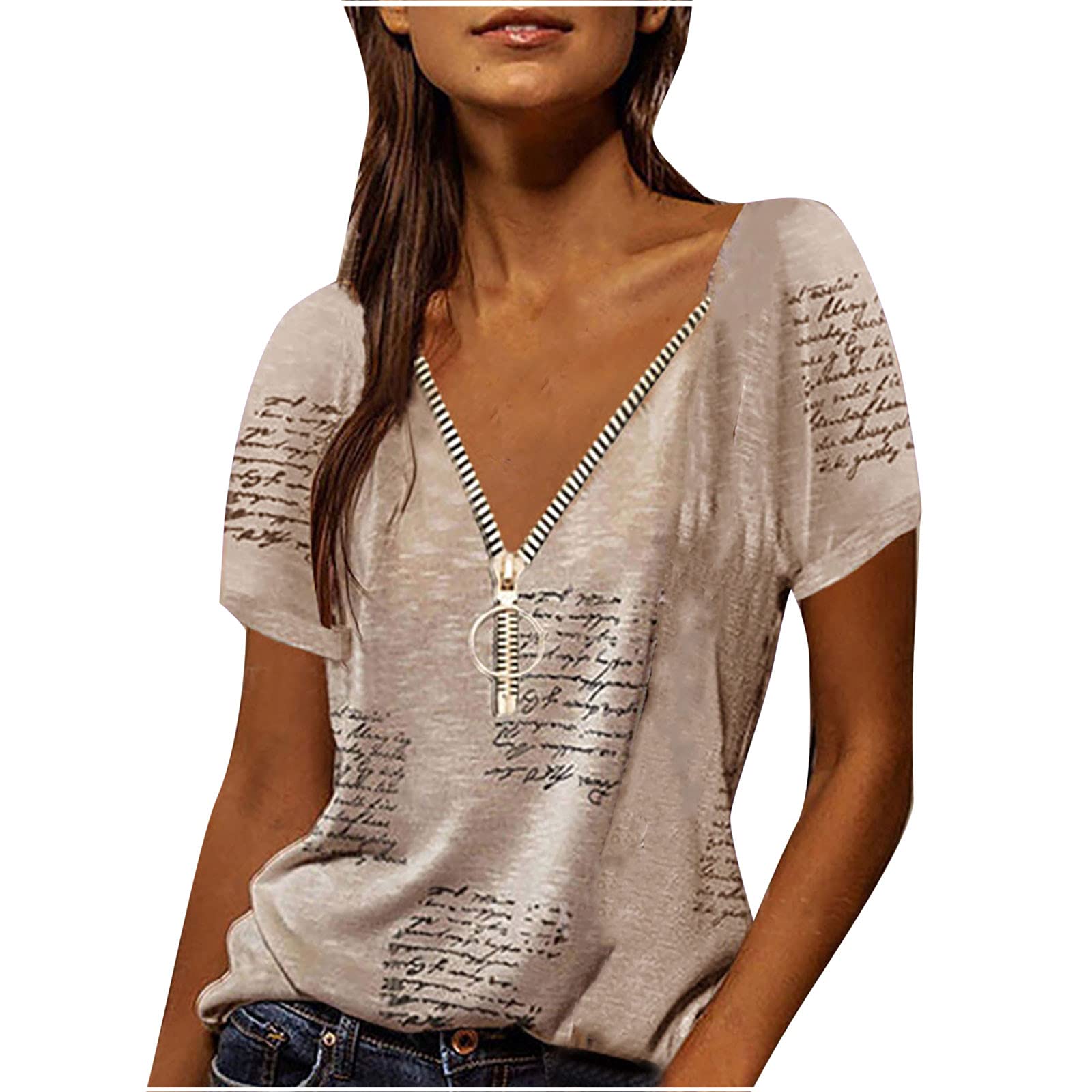 Trendy Plus-Size Women's Summer Tops 2022 - Short Sleeve V-Neck Printed Casual Blouses & T-Shirts | Perfect for Beach Outings, Vacation Wear & Everyday Comfort