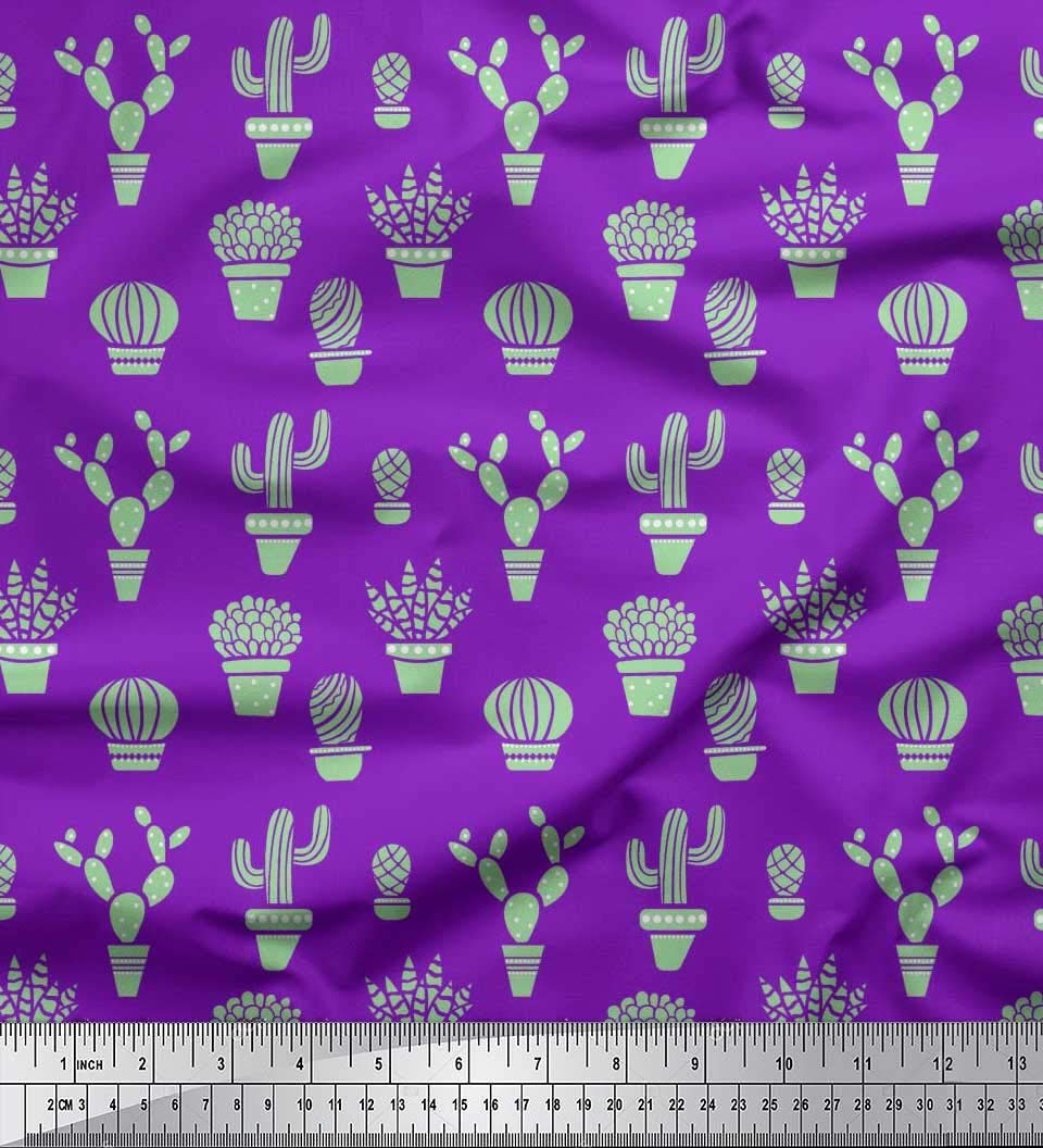 Soimoi Rayon Fabric - 42 Inch Wide Pot & Cactus Tree Print Fabric by The Yard for DIY Crafts, Home Decor, and Sewing Projects