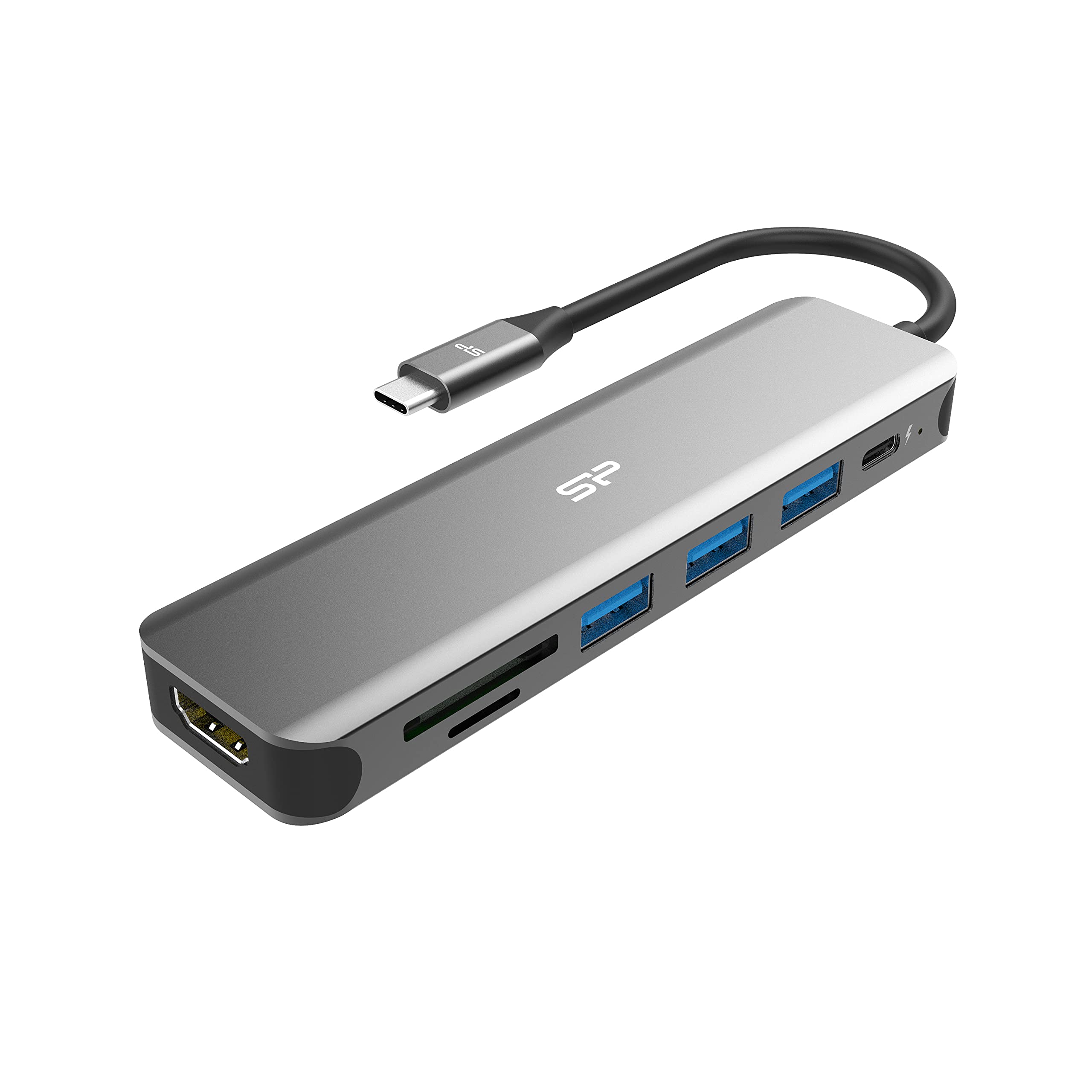 Silicon Power SU20 7-in-1 USB C Hub with 4K HDMI, 60W PD, 3 USB 3.0 Ports, SD/microSD Card Reader - Compatible with MacBook Pro & USB C Laptops for Home Office, Travel & Multi-Screen Workstations