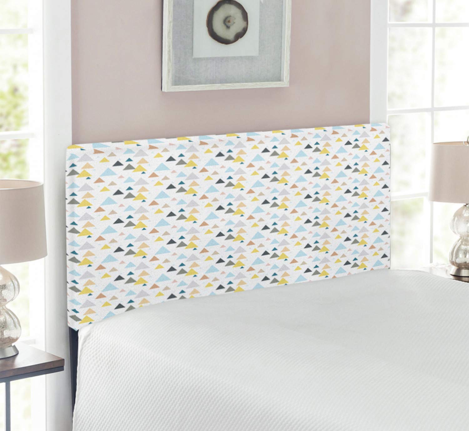 Ambesonne Scandinavian Style Geometric Headboard - Pastel Triangle Pattern Upholstered Metal Bed Headboard with Memory Foam, Twin Size, Multicolor | Modern Bedroom Decor for Guest Rooms & Master Suites