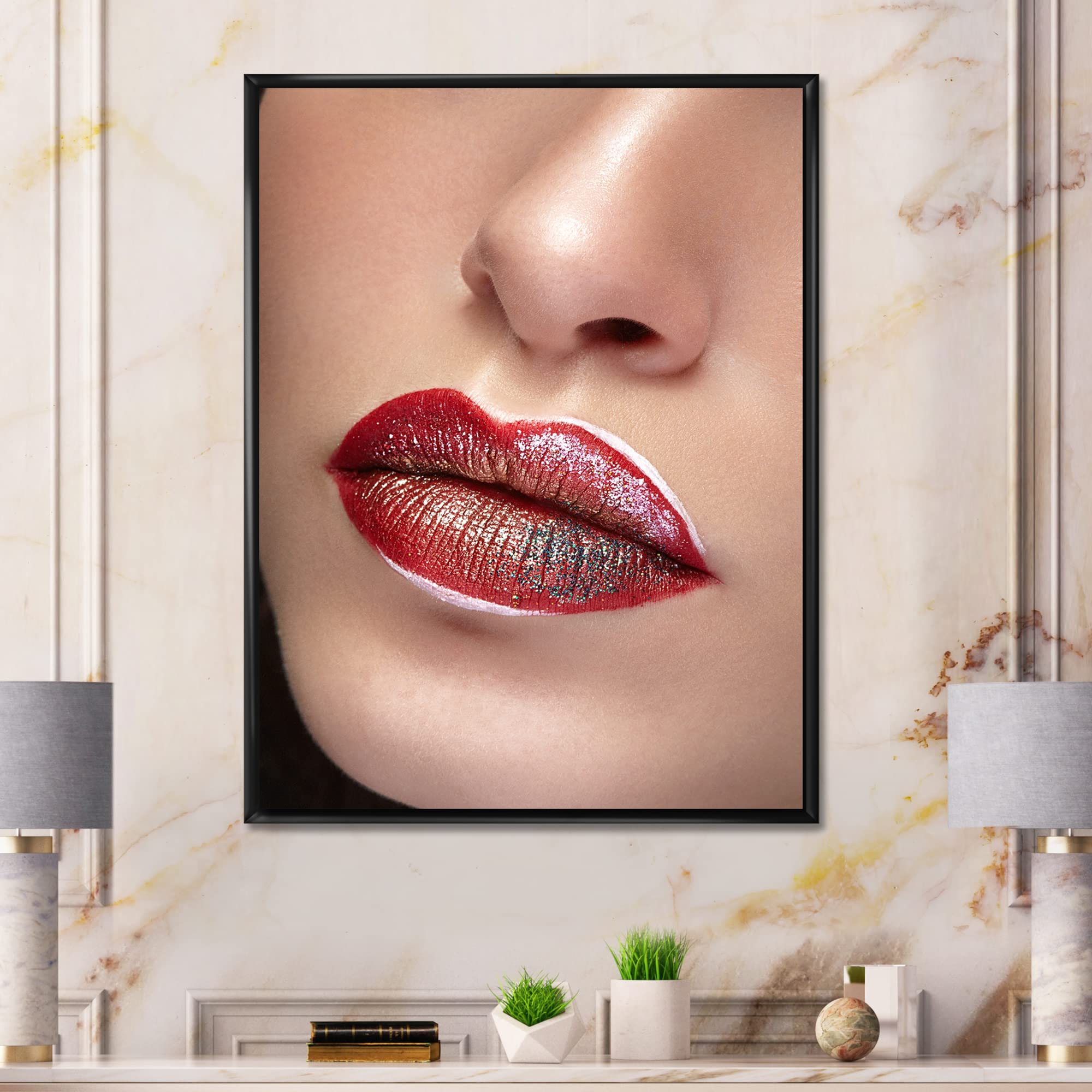 Professional Makeup & Lipstick Close-Up - Modern Framed Canvas Wall Art Print for Home Decor, Living Room, Bedroom, Office