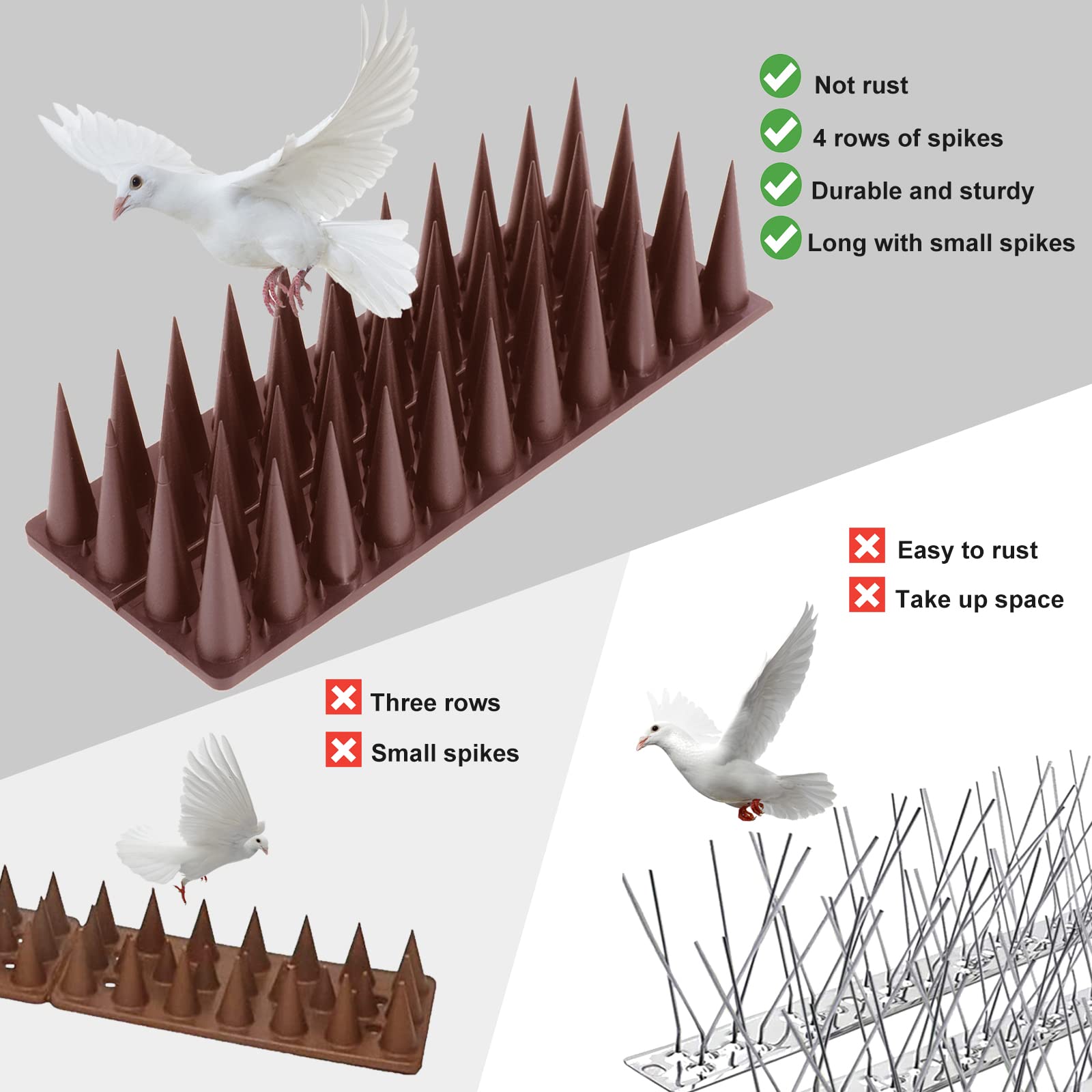 20 Pack Bird Spikes - Heavy Duty Bird Deterrent Spikes for Pigeons, Squirrels, Raccoons & Cats | Outdoor Pest Control for Roofs, Fences, Balconies & Ledges | Keep Birds Away from Your Property Safely & Humanely