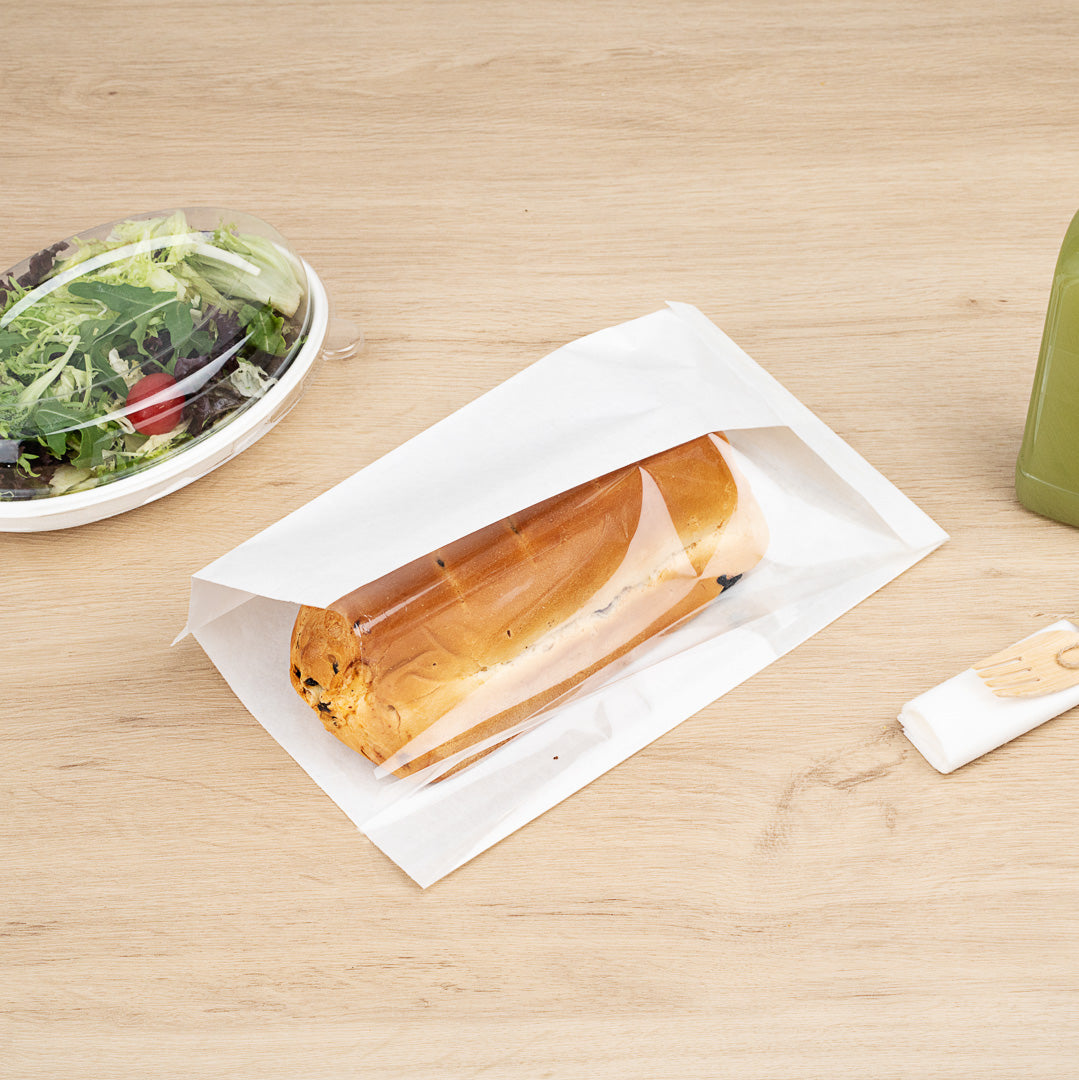 Premium White Paper Large Bread Bags with Side Window - 6 x 2 3/4 x 11 1/2 Inches - Pack of 100 - Perfect for Bakeries, Cafes & Food Packaging