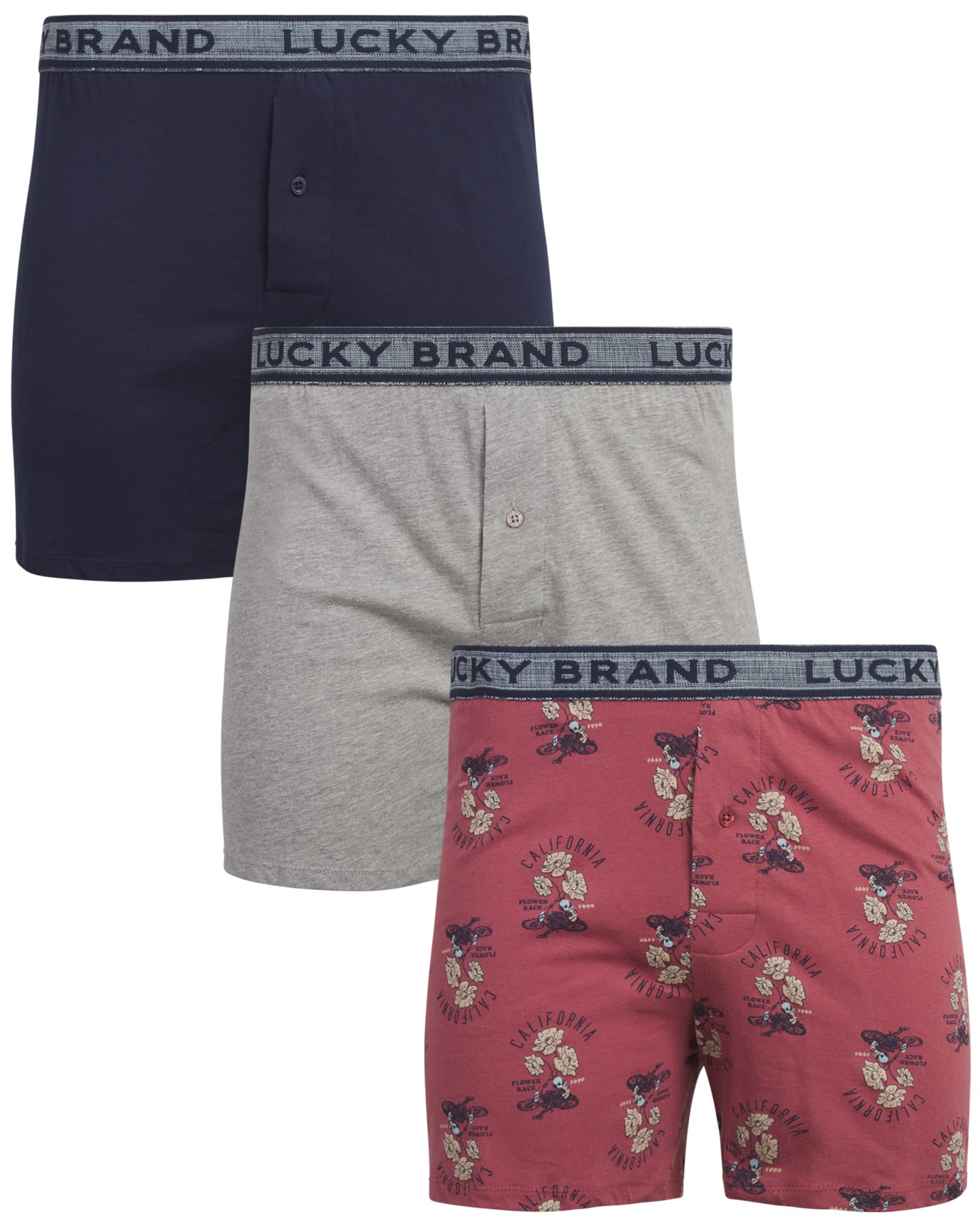 Lucky Brand Men's Boxer Shorts 3-Pack - Soft Knit Cotton Underwear with Functional Fly - Breathable & Comfortable Men's Boxers (S-XXL) - Perfect for Everyday Wear, Workout & Travel