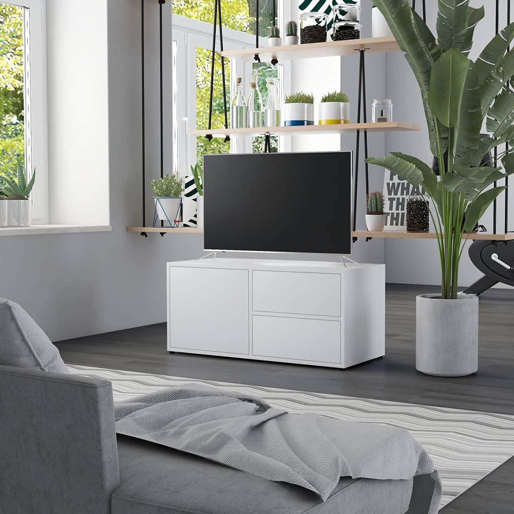 Modern White TV Stand with Doors - 31.5