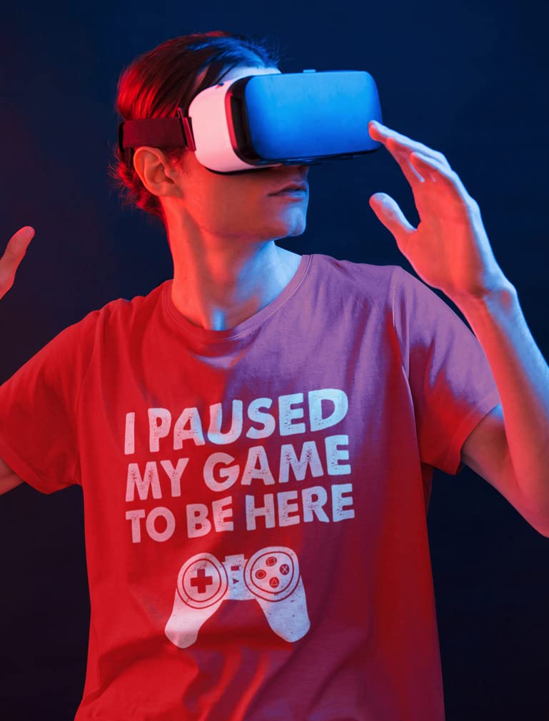 I Paused My Game to Be Here T-Shirt - Funny Gaming Shirts for Men - Cool Video Game Apparel Gifts for Gamers - Perfect for Gaming Parties & Casual Wear