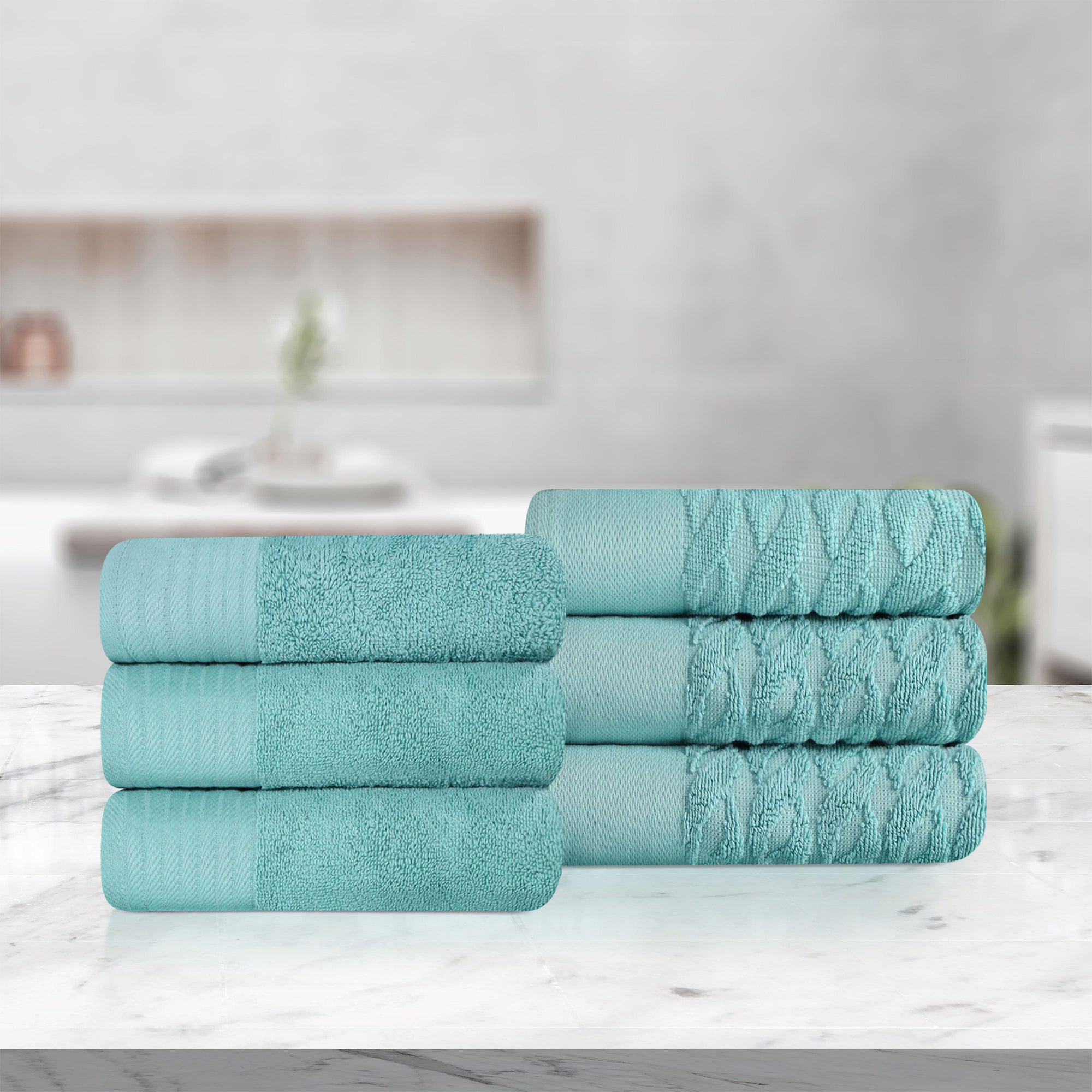Premium 6-Piece Turkish Cotton Jacquard Herringbone Hand Towel Set - Soft & Absorbent Bath Towels for Bathroom, Kitchen, Spa & Guest Use