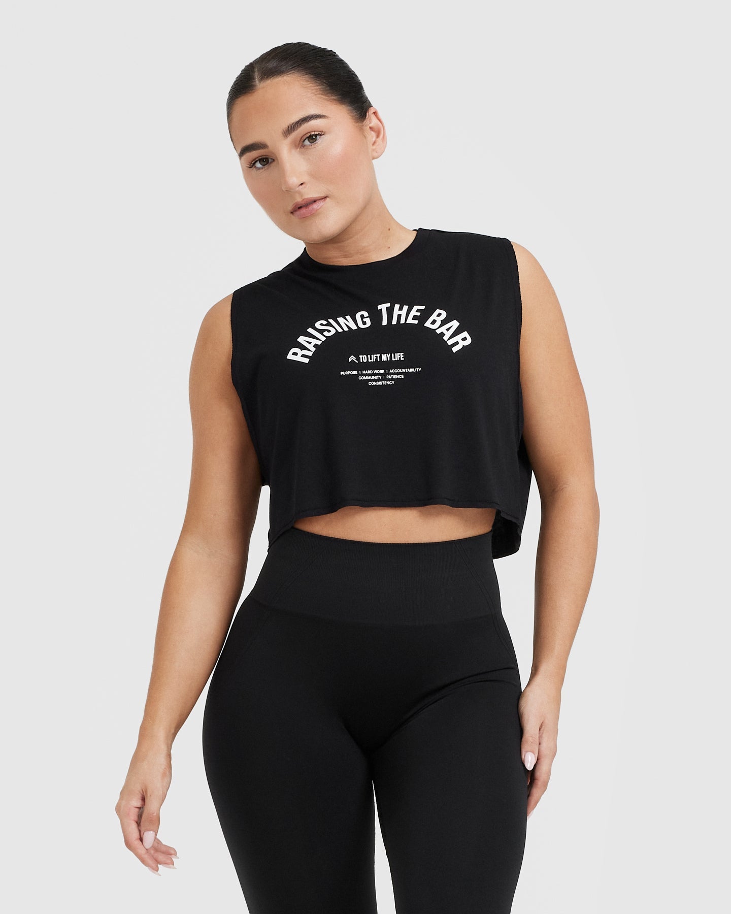 Raising The Bar Graphic Muscle Crop Vest for Women - Black | Workout Tank Top for Gym, Running & Fitness Training