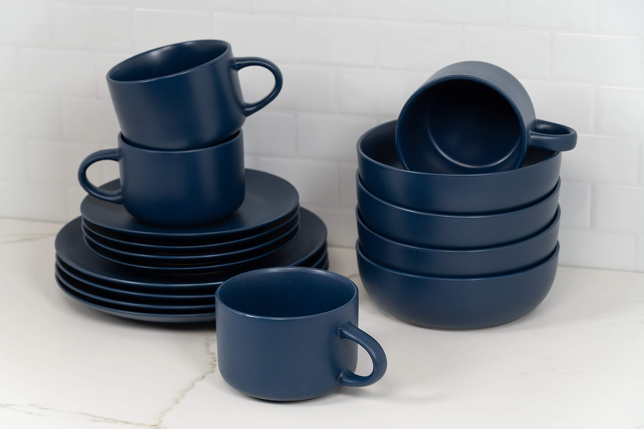 10-Piece Strawberry Street Wazee Matte Coupe Dinnerware Set - Midnight Blue Modern Dinner Plates, Salad Plates & Bowls - Perfect for Casual Dining, Entertaining & Everyday Use