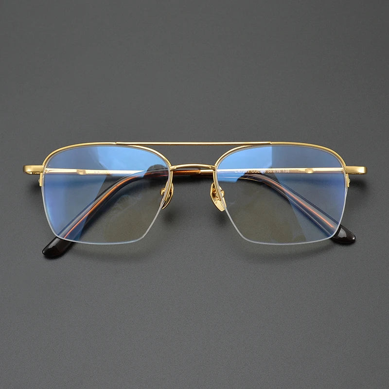 Aimee Unisex Semi-Rimless Square Double Bridge Titanium Eyeglasses Frame 7001 - Lightweight & Durable for Work, Reading & Fashion (Available in Multiple Colors)