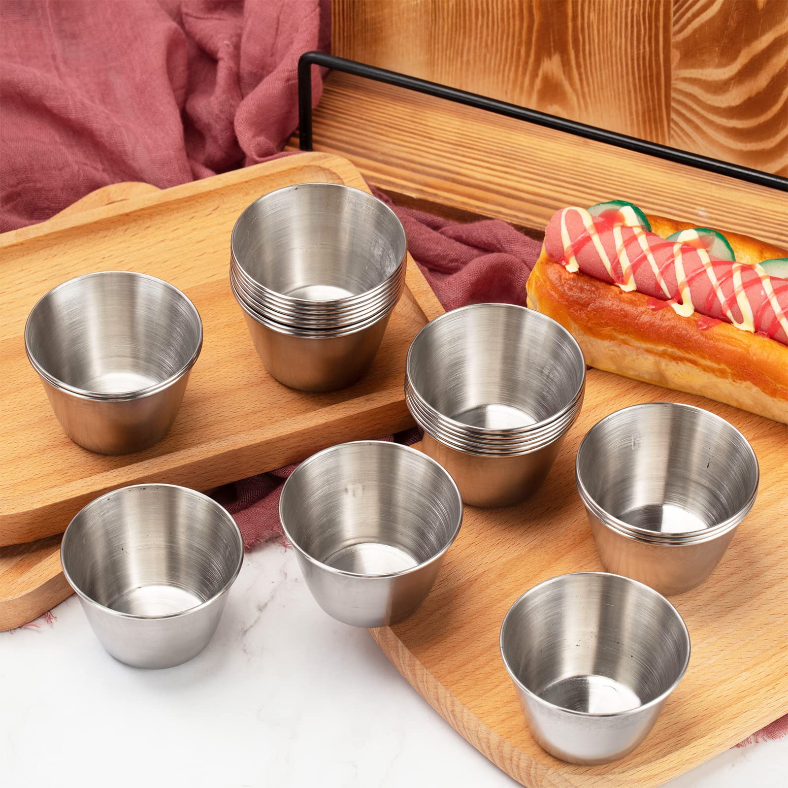 100 Pack 2.5 oz Stainless Steel Condiment Cups - Reusable Dipping Sauce Dishes for Vinegar, Butter, Ketchup, Honey | Perfect for Parties, BBQs, Picnics & Restaurants