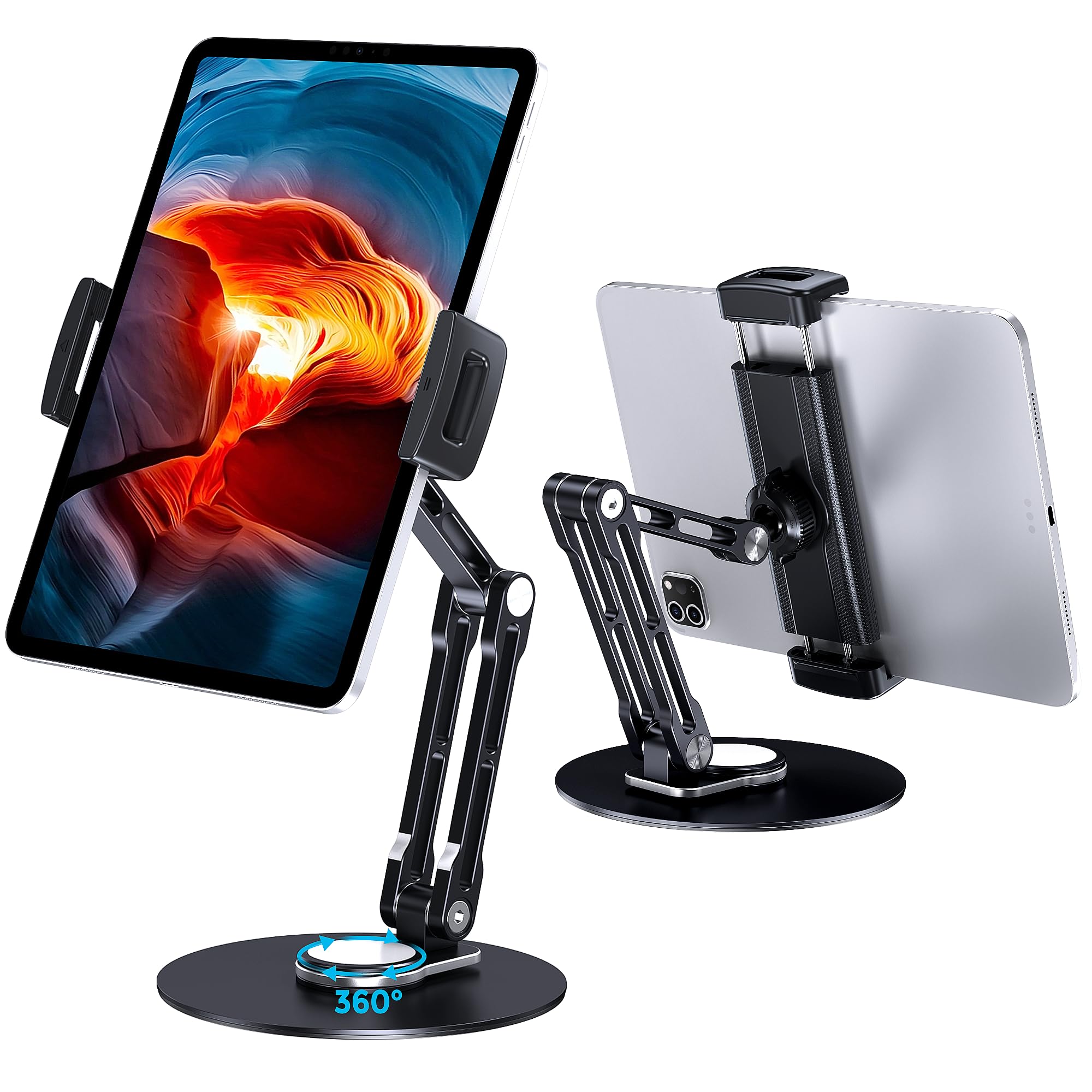 Adjustable 360° Rotating Aluminum Tablet Stand Holder for iPad - Compatible with iPad Air/Mini/Pro 11/13, 10.2/9.7 inch Models - Perfect for Desk, Office, Home & Bedroom Use (Black)