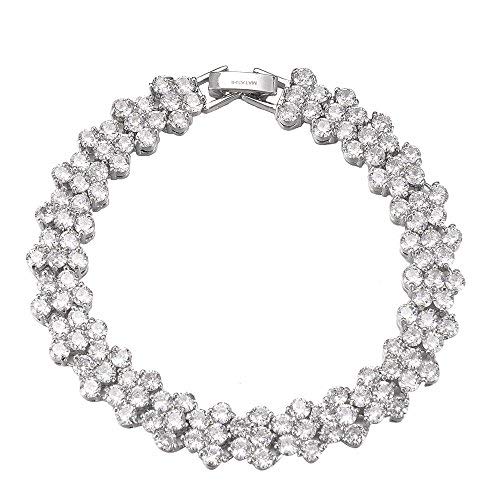 Matashi Rhodium Plated Cubic Zirconia (CZ) Jewelry Set for Women - Elegant Earrings, Bracelet & Necklace Set | Perfect for Parties, Weddings & Special Occasions