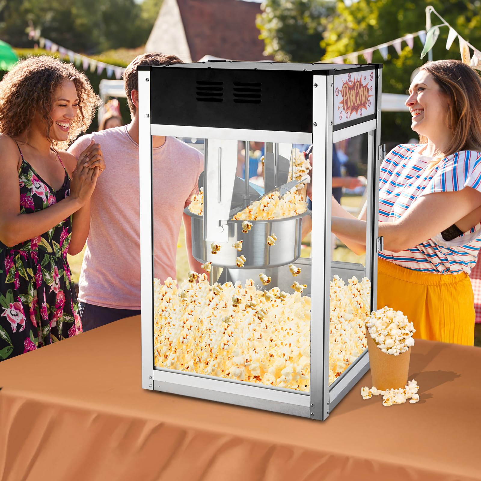 ROVSUN 16oz Commercial Popcorn Machine - Movie Theater Style Countertop Popcorn Popper with Stainless Steel Scoop, Oil Spoon & 3 Cups - Perfect for Home Theater, Parties, Carnivals and Snack Bars (Black)