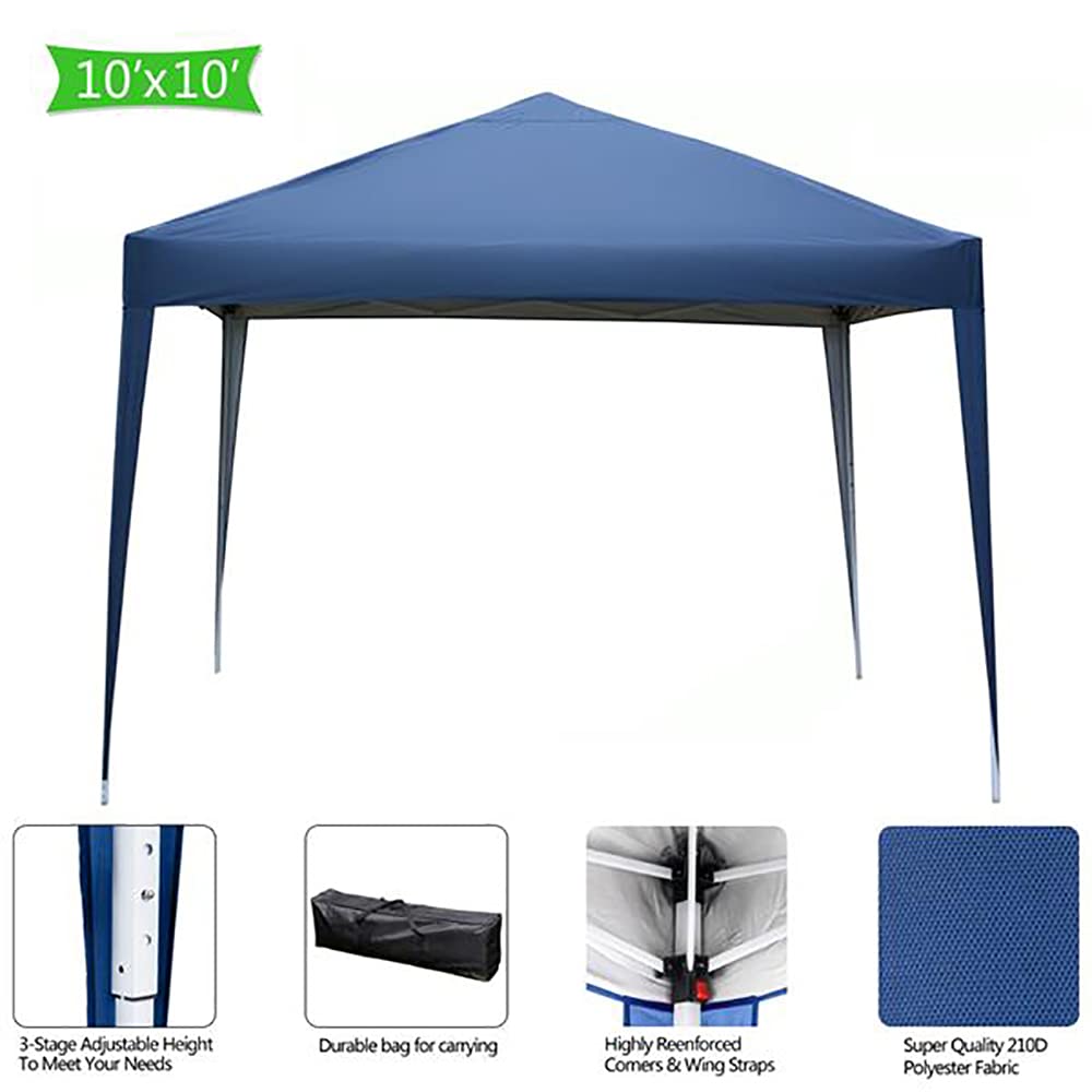 10x10FT Outdoor Pop Up Canopy Tent - Portable Foldable Gazebo with Adjustable Height & Carry Bag - Sun Shade Shelter for Patio, Beach, Garden, Camping, Wedding, Backyard Parties (Blue) - Perfect for Outdoor Events, Picnics, and Market Vendors