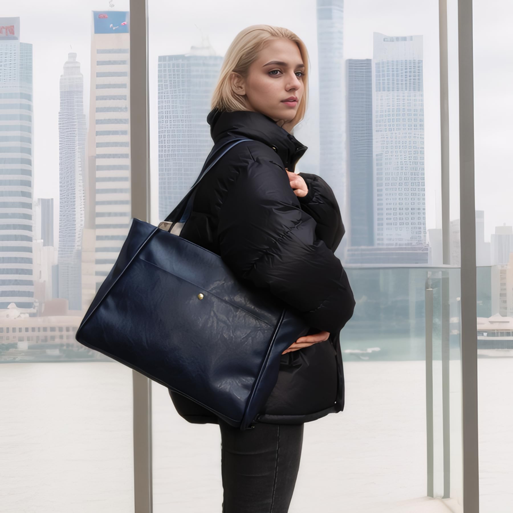 Stylish Large Vegan Leather Tote Bag for Women - Spacious Work & Weekender Bag with Secure Zipper - Perfect for Travel, Office & Daily Use