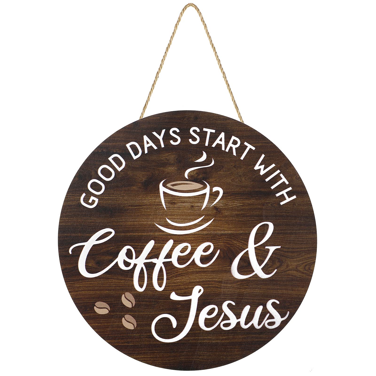 Blulu 12'' x 12'' Rustic Coffee Bar Decor Sign - 'Good Days Start with Coffee & Jesus' - Vintage Coffee Shop Wall Art for Home, Café & Office Decor