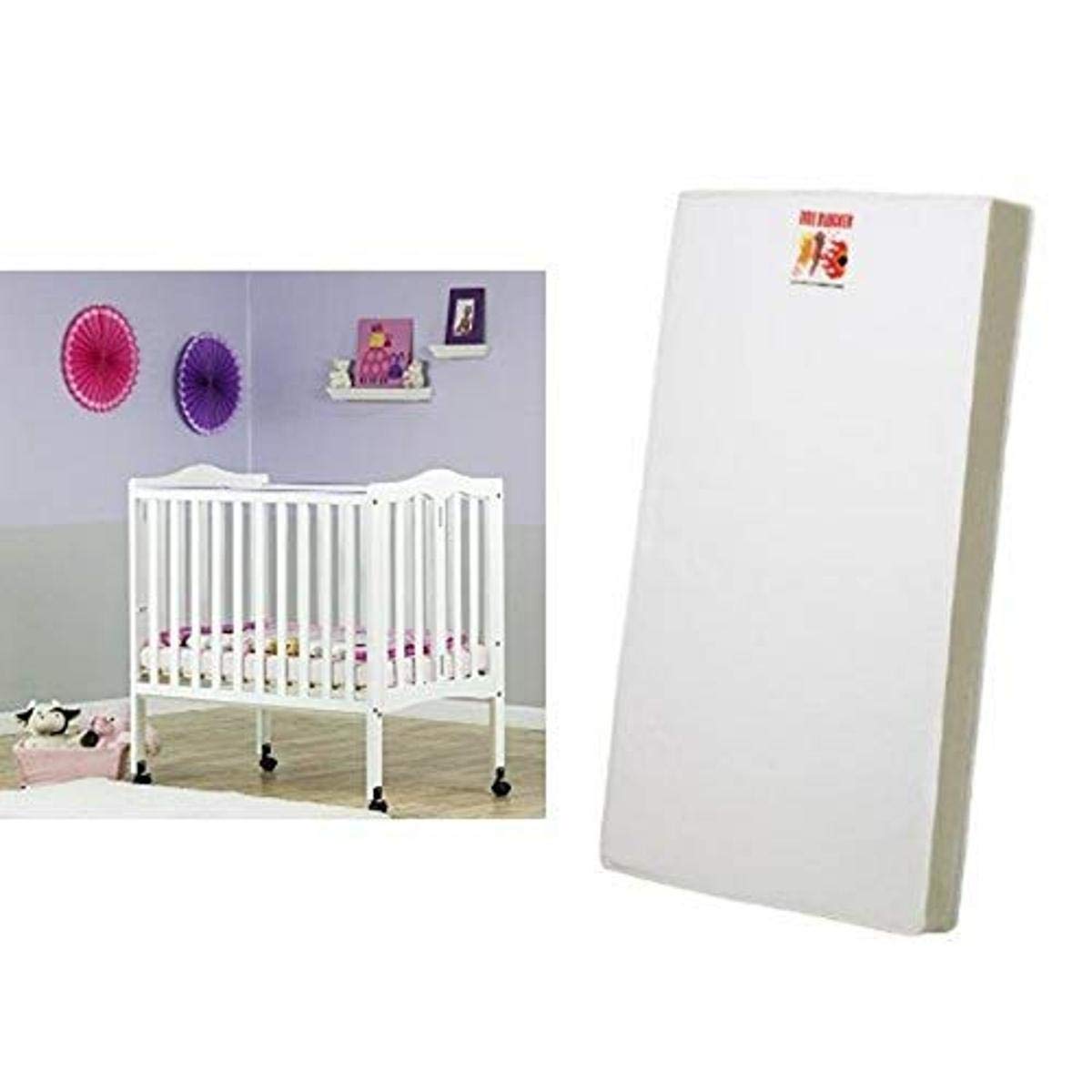 Dream On Me 2-in-1 Lightweight Folding Portable Stationary Side Crib with 3 Mattresses - White | Safe Baby Bassinet for Nursery, Travel & Co-Sleeping | Compact Design for Small Spaces & On-the-Go Parents