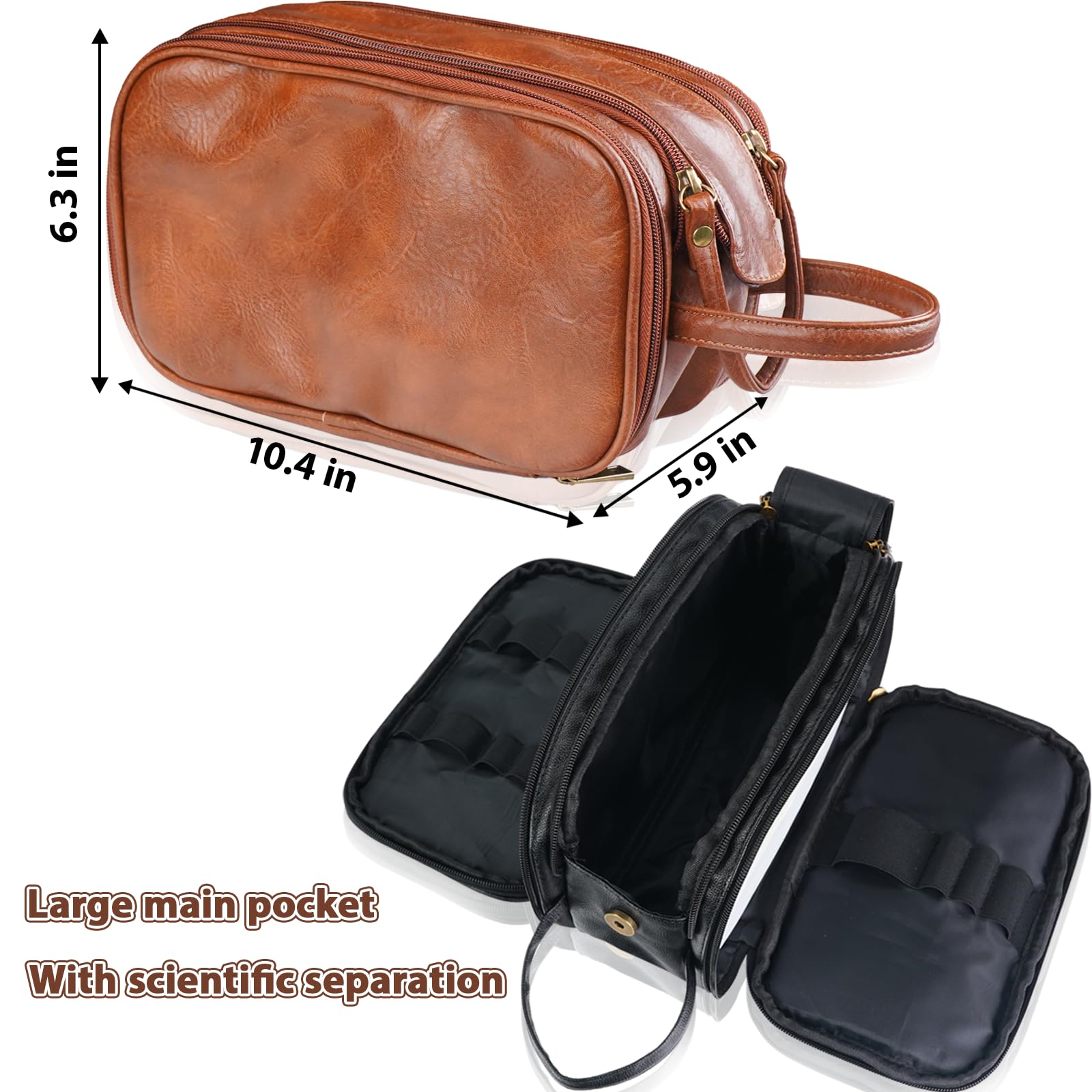 Premium Leather Toiletry Bag for Men & Women - Travel Size Dopp Kit with Multiple Pockets - Ideal for Gym, Business Trips & Vacation Essentials Organization