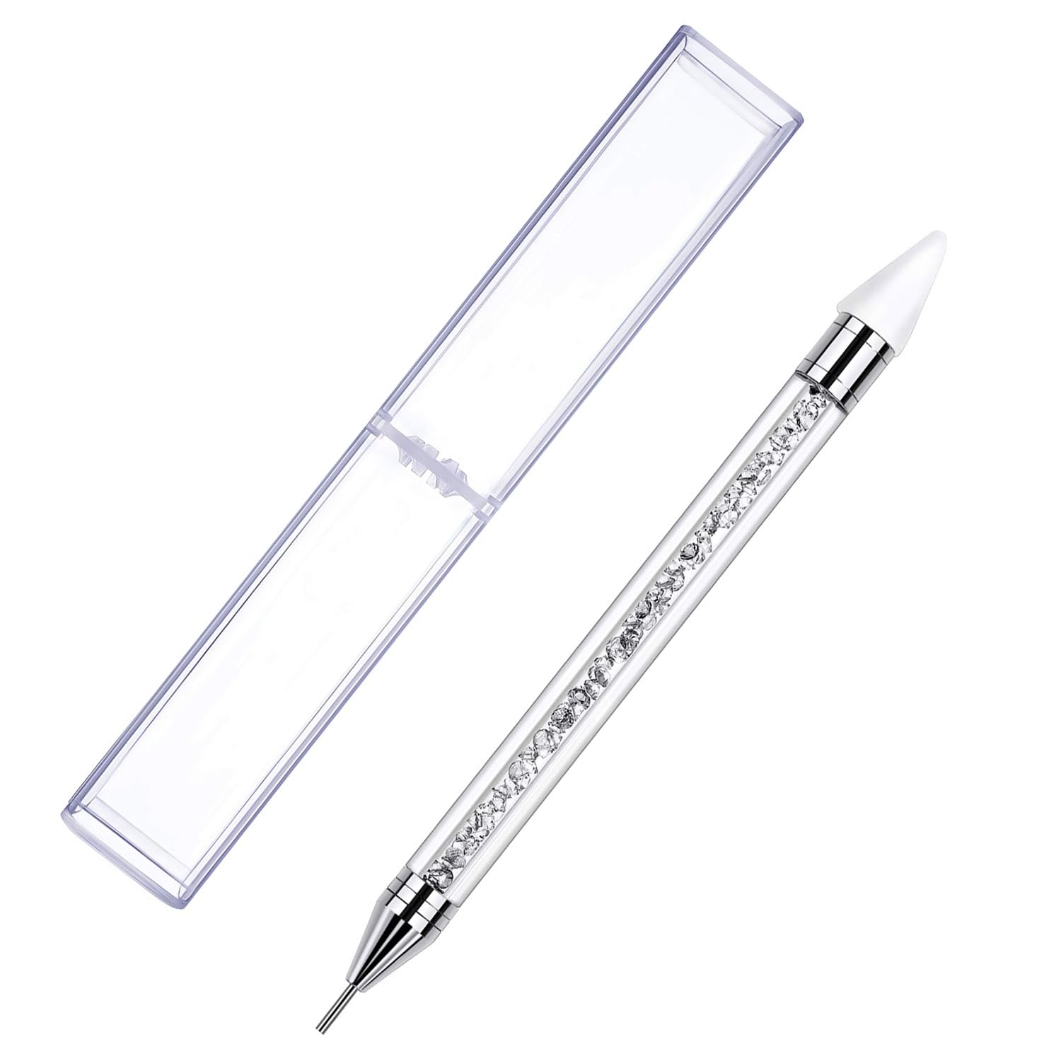 Dual Ended Nail Rhinestones Picker & Dotting Pen - Professional Nail Art Design Tool for Gems, Crystals, Studs & Beads (White) | Perfect for DIY Nail Decoration, Salon Use & Home Manicures