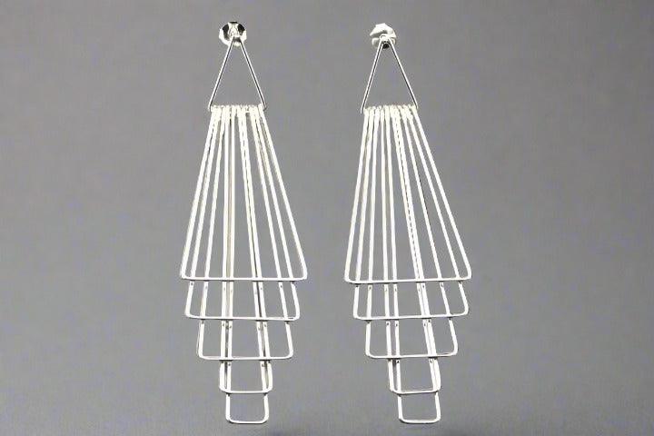 Manhattan Deco Drop Earring Studs in Silver - Elegant Dangle Earrings for Women, Perfect for Parties, Weddings & Evening Events