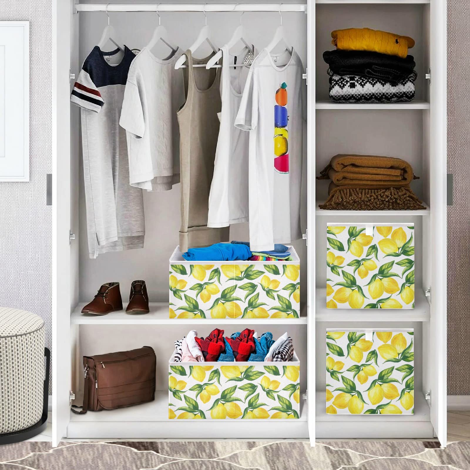 Ollabaky Yellow Lemons Collapsible Storage Bins - Waterproof Fabric Storage Cubes & Toy Organizer for Nursery, Playroom, Closet | Perfect for Kids' Room Organization & Home Storage Solutions
