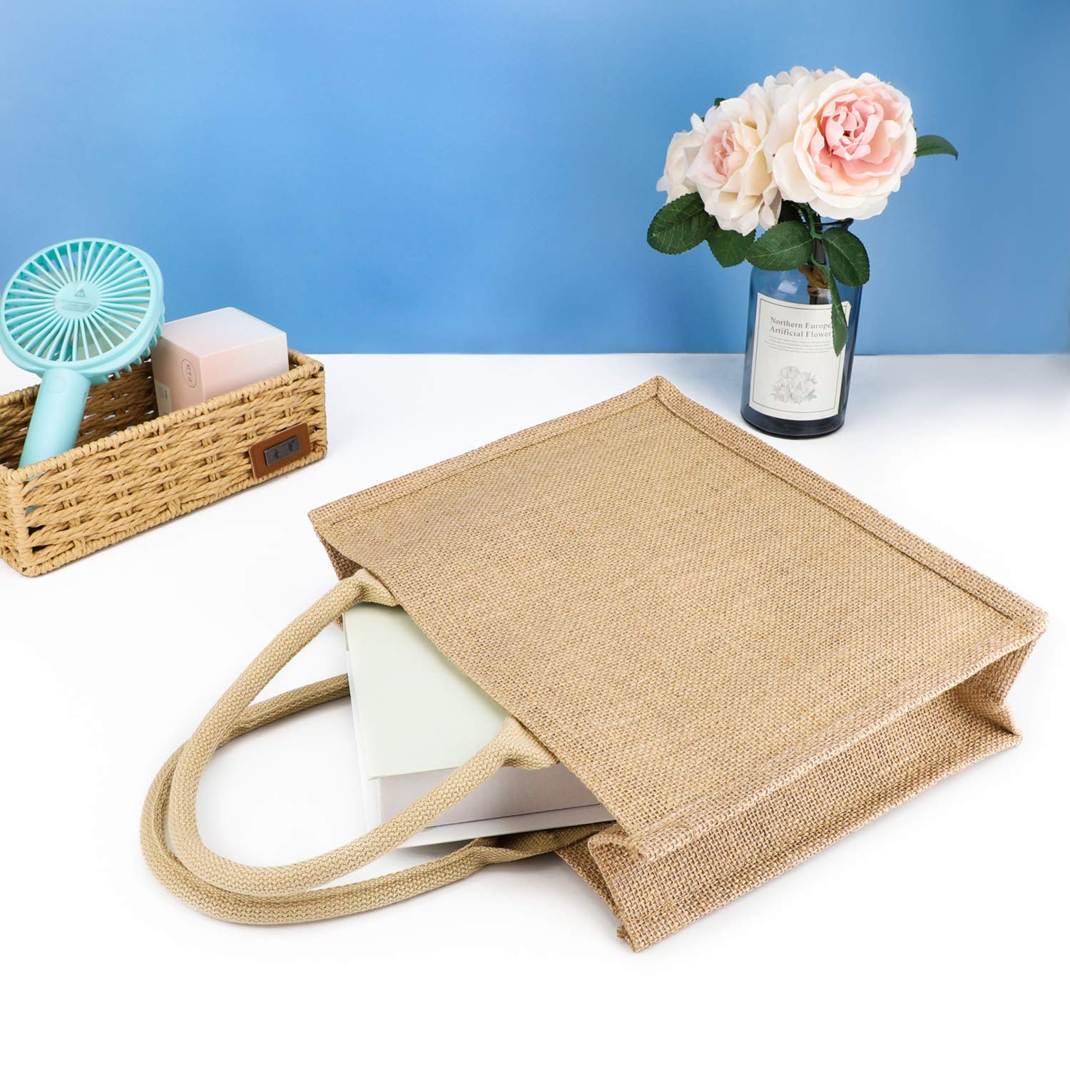 Segarty Jute Tote Bags - 1 Pack Small Burlap Reusable Canvas Gift Bags with Handles | Blank Bulk Tote for Bridesmaid Wedding Favors, Women's Grocery Shopping, Bachelorette Party, Beach Trips & DIY Projects | Perfect for Eco-Friendly Shopping, Gift Giving & Crafting