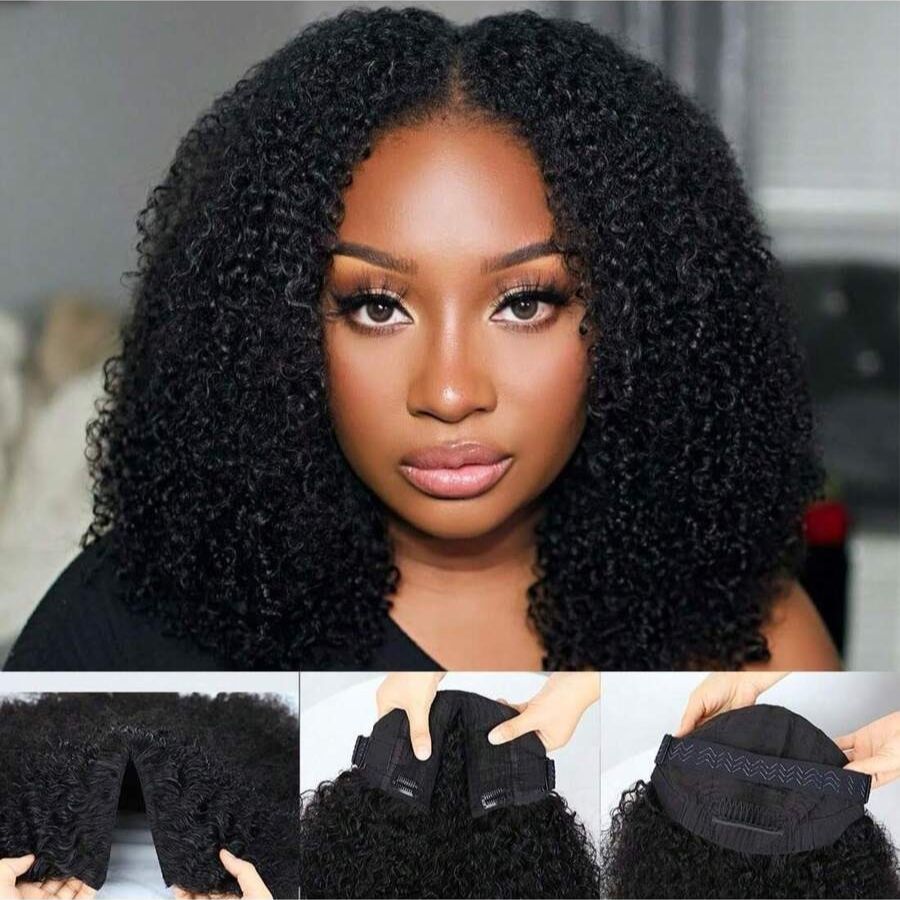 WOWANGEL V Part Wigs | Kinky Curly Human Hair Wigs | Beginner Friendly Glueless U Part Wigs for Black Women | Perfect for Daily Wear, Parties & Special Occasions