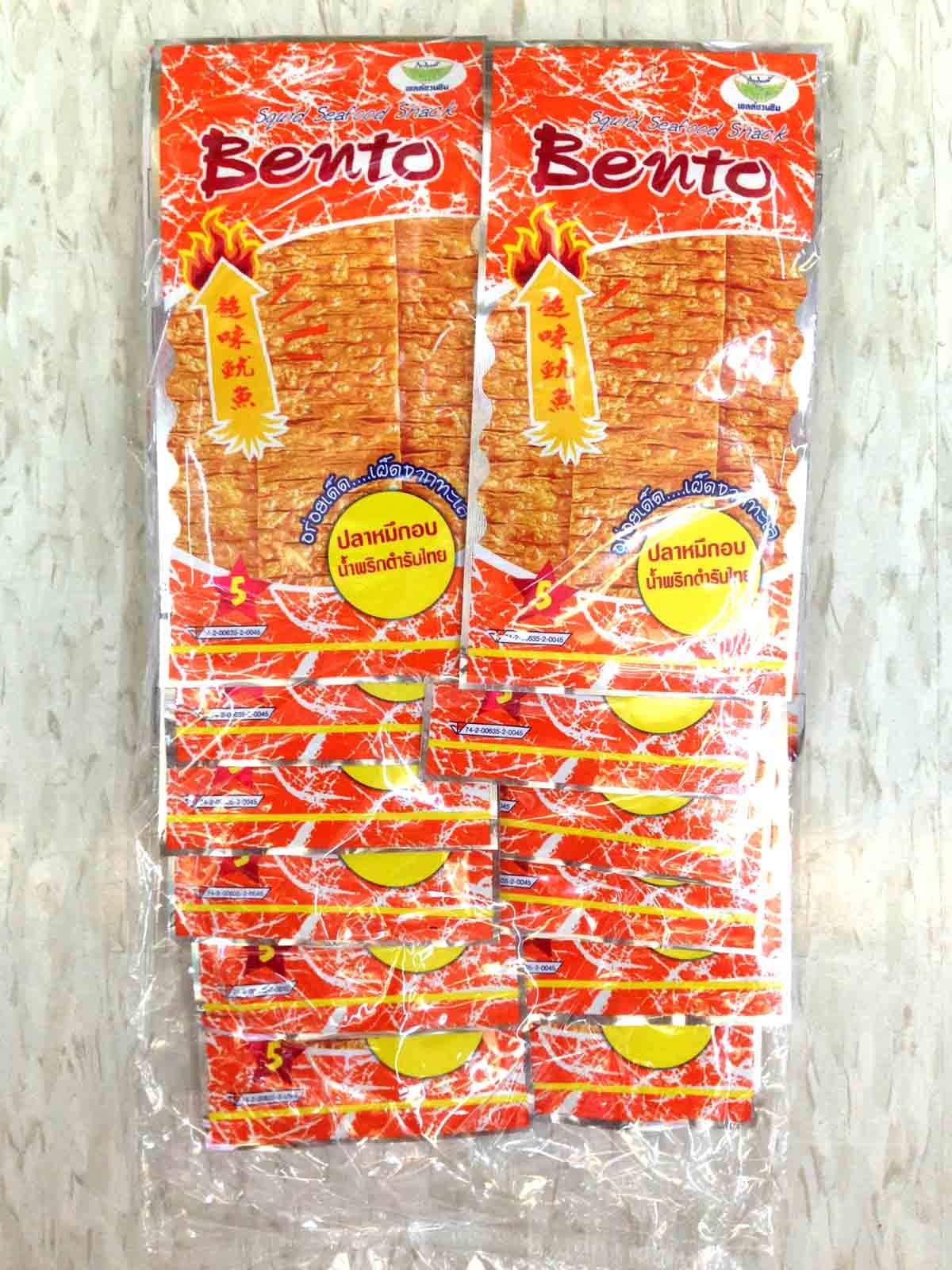 Bento Squid Seafood Snack - Original Thai Chili Sauce (6g x 12 Bags, Pack of 10) | Spicy Asian Snack for Office, Travel & Party | Authentic Thai Street Food Flavor