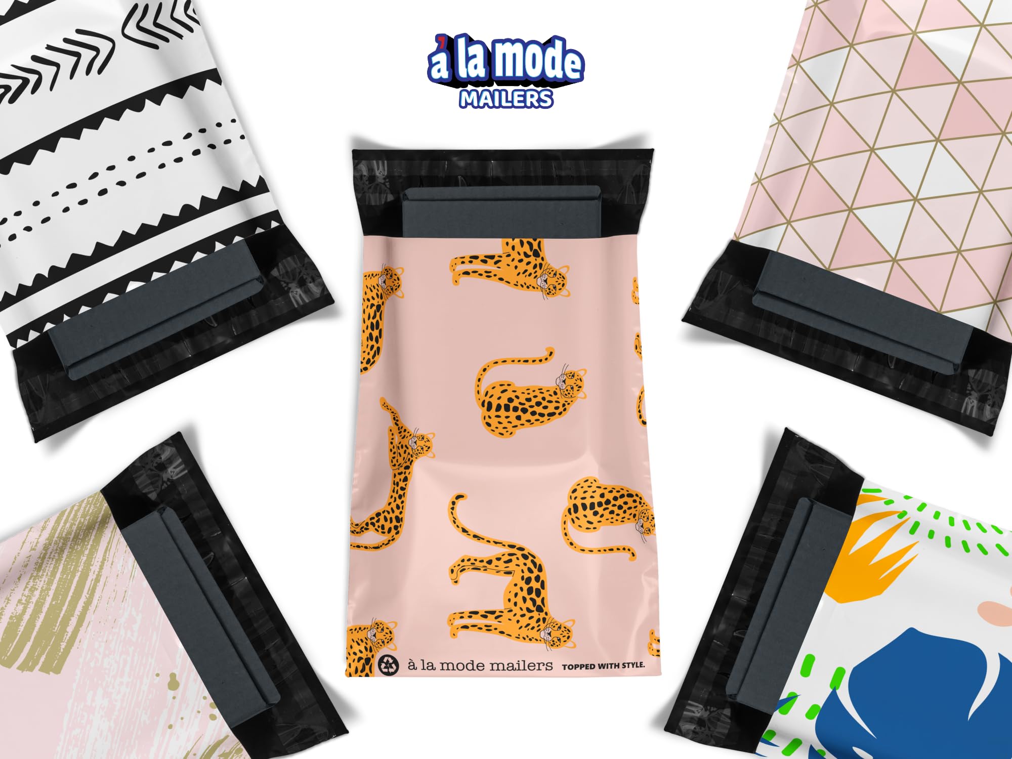 10x13 Poly Mailers 100 Pack - Self-Sealing Waterproof Shipping Envelopes for Small Business | Durable Cheetah & Floral Thank You Packaging | Ecommerce Sample Variety Pack | Perfect for Online Stores, Subscription Boxes & Gift Packaging