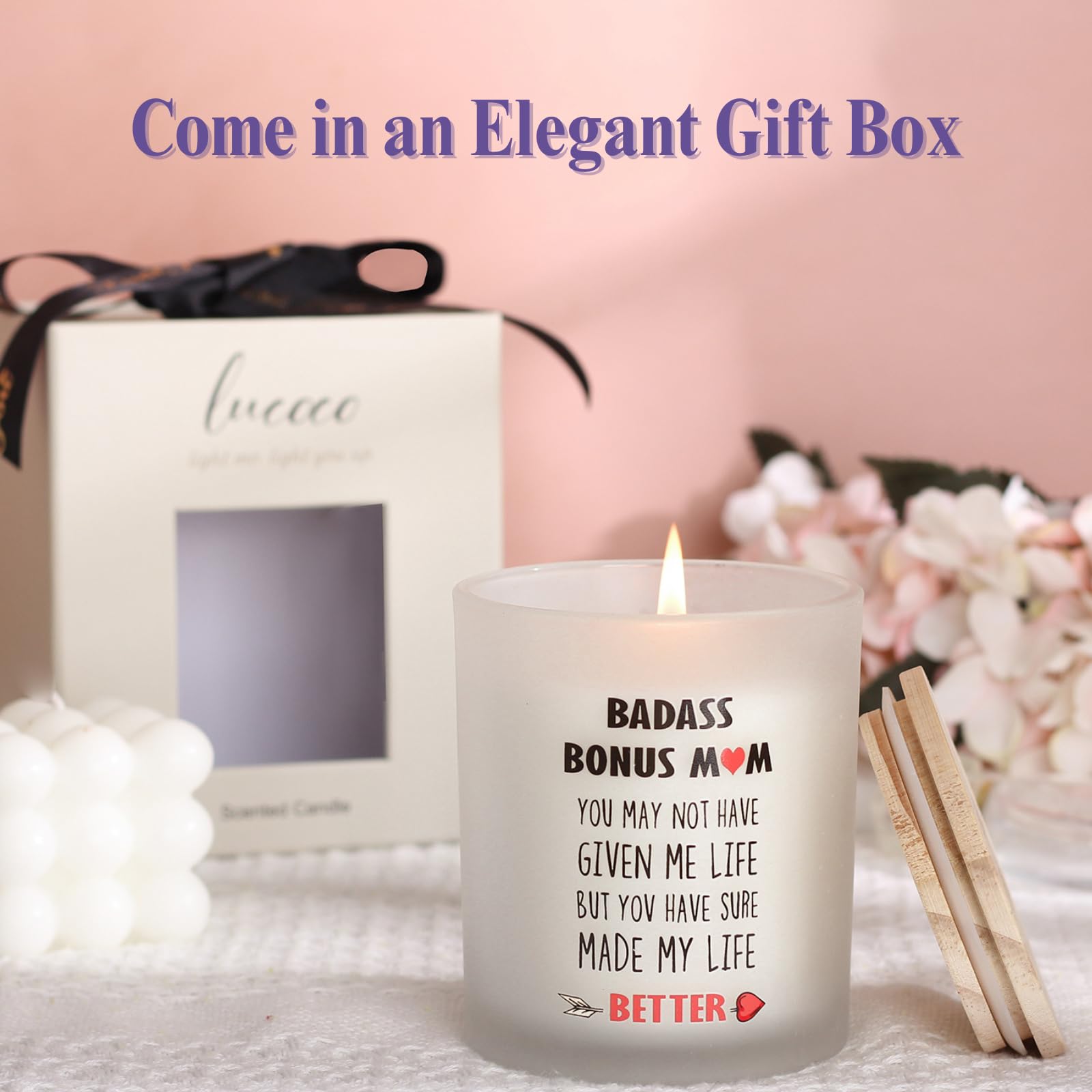 Funny Mother-in-Law Stepmom Birthday Gift Set - Bonus Mom, Boyfriend's Mom & Girlfriend's Mom Present - 10oz Scented Lavender Candle for Mother's Day - Ready to Gift - Perfect for Holidays, Housewarming & Relaxation Gifts