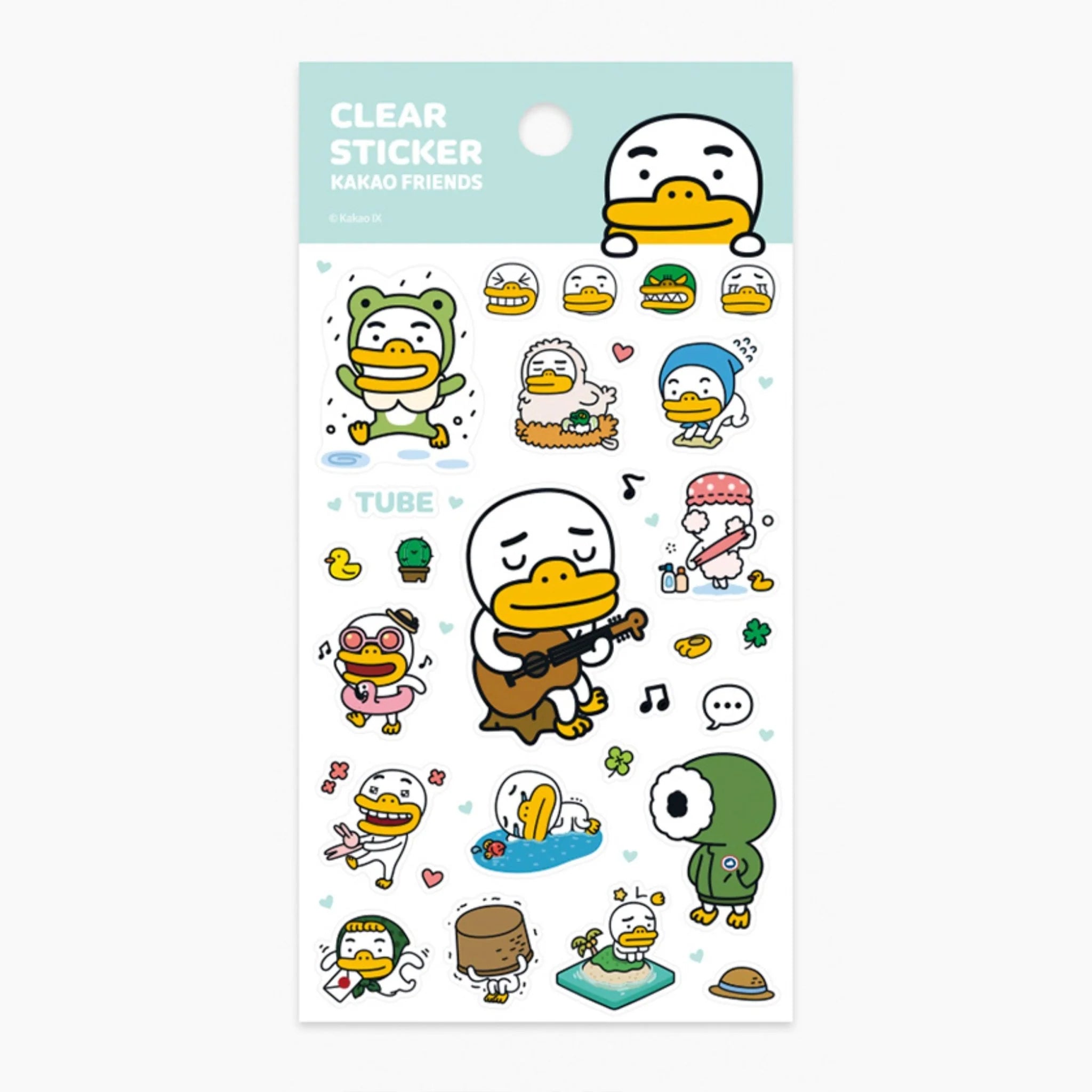 KAKAO FRIENDS Clear Stickers Pack of 4 - Cute Korean Cartoon Decals for Laptops, Planners & Water Bottles